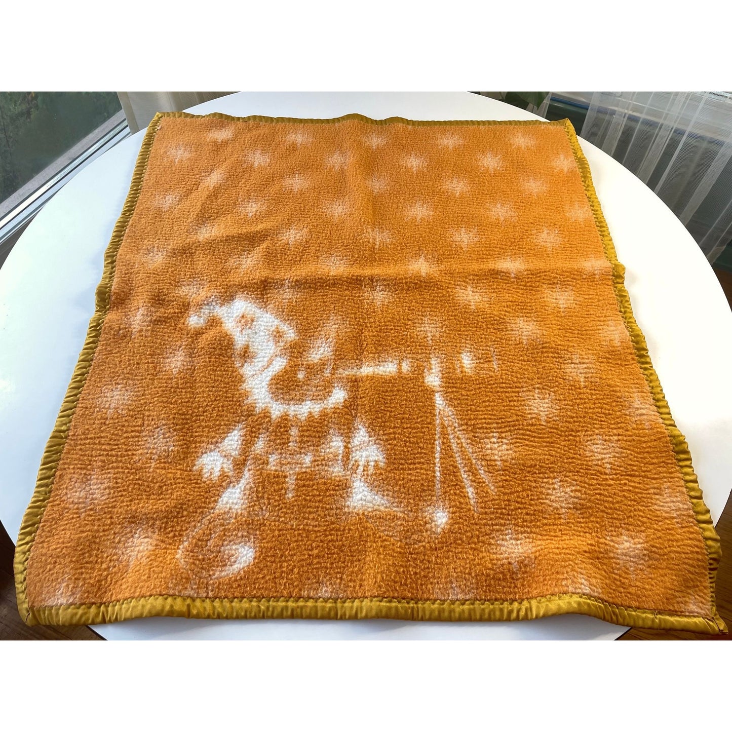 Vintage baby blanket, reversible fleece with satin trim