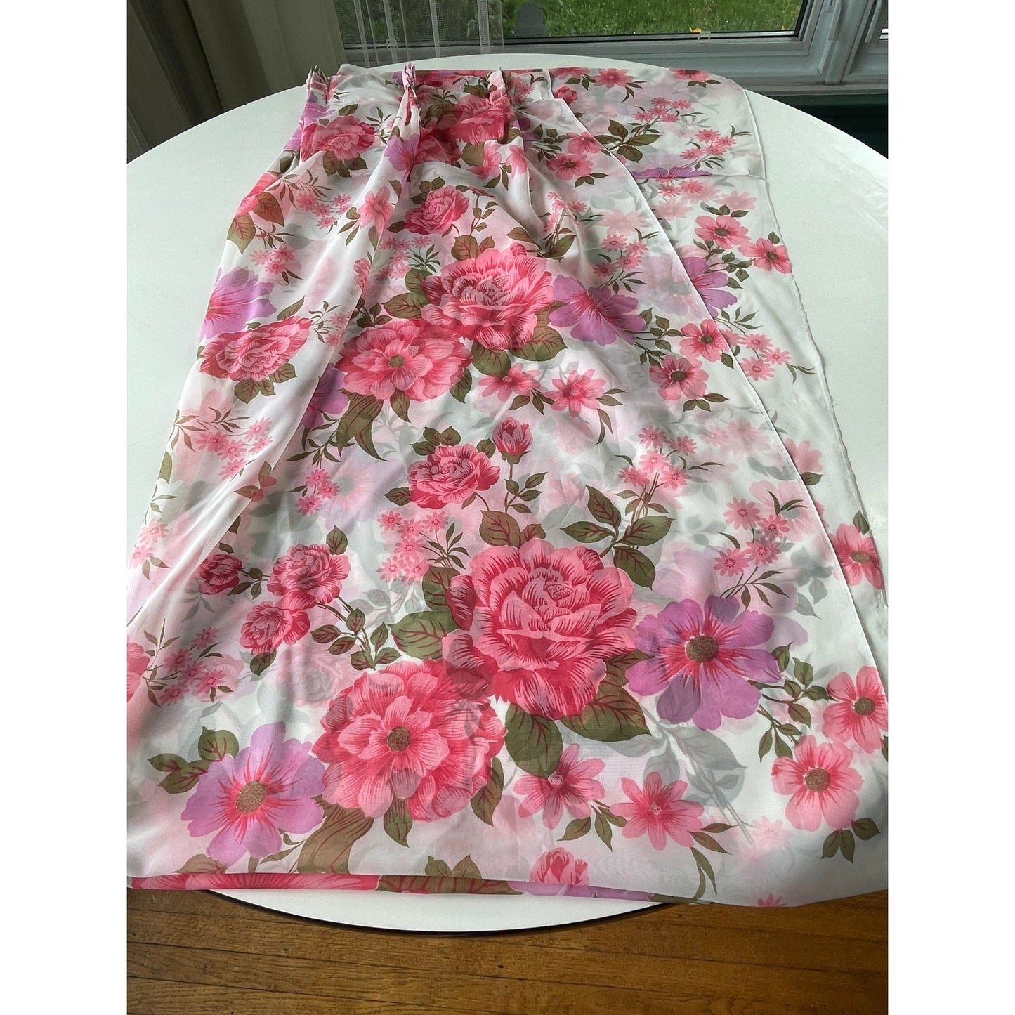 Vintage 50s sheer pink floral pleated curtain
