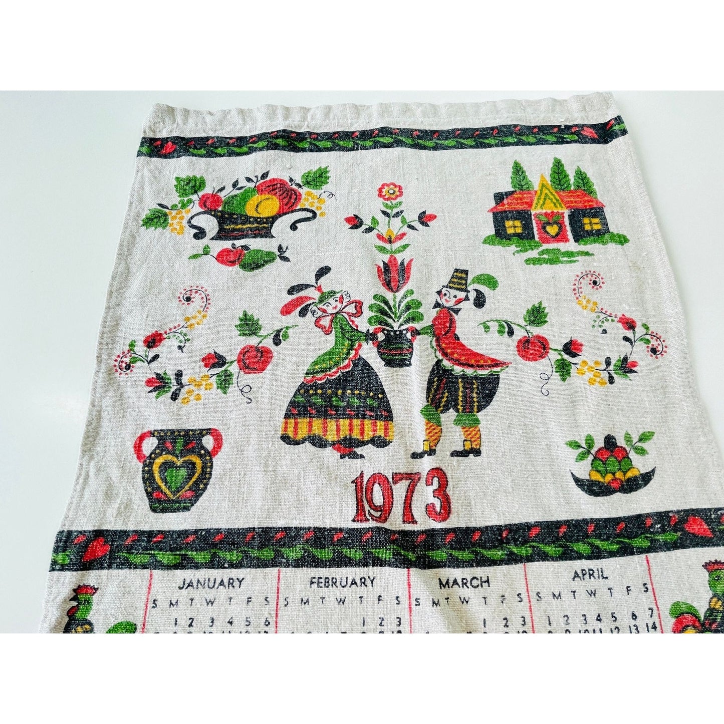 Vintage 1973 calendar tea and dish towels