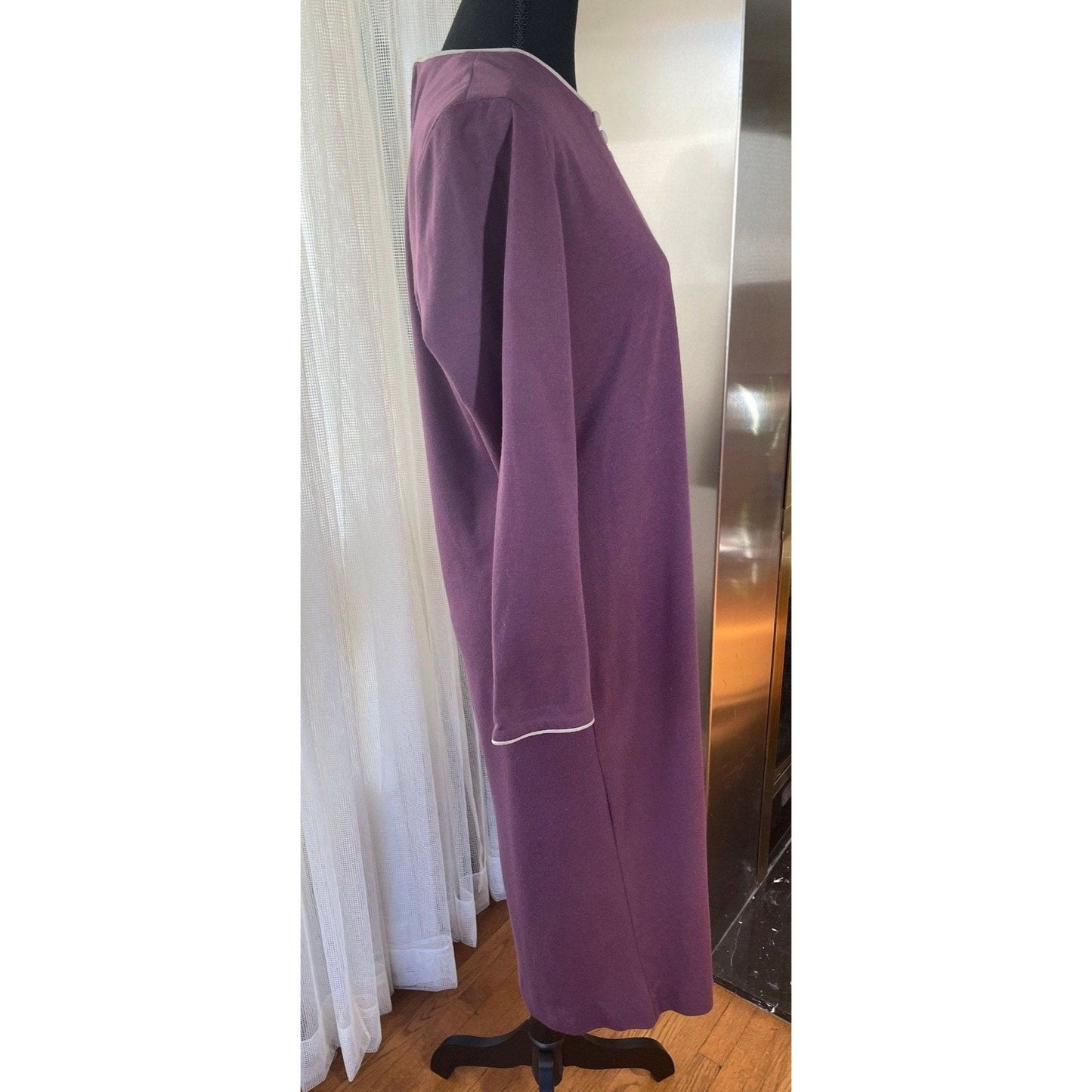 Vintage 80s dress, purple and grey, long sleeves, Mr Edwards