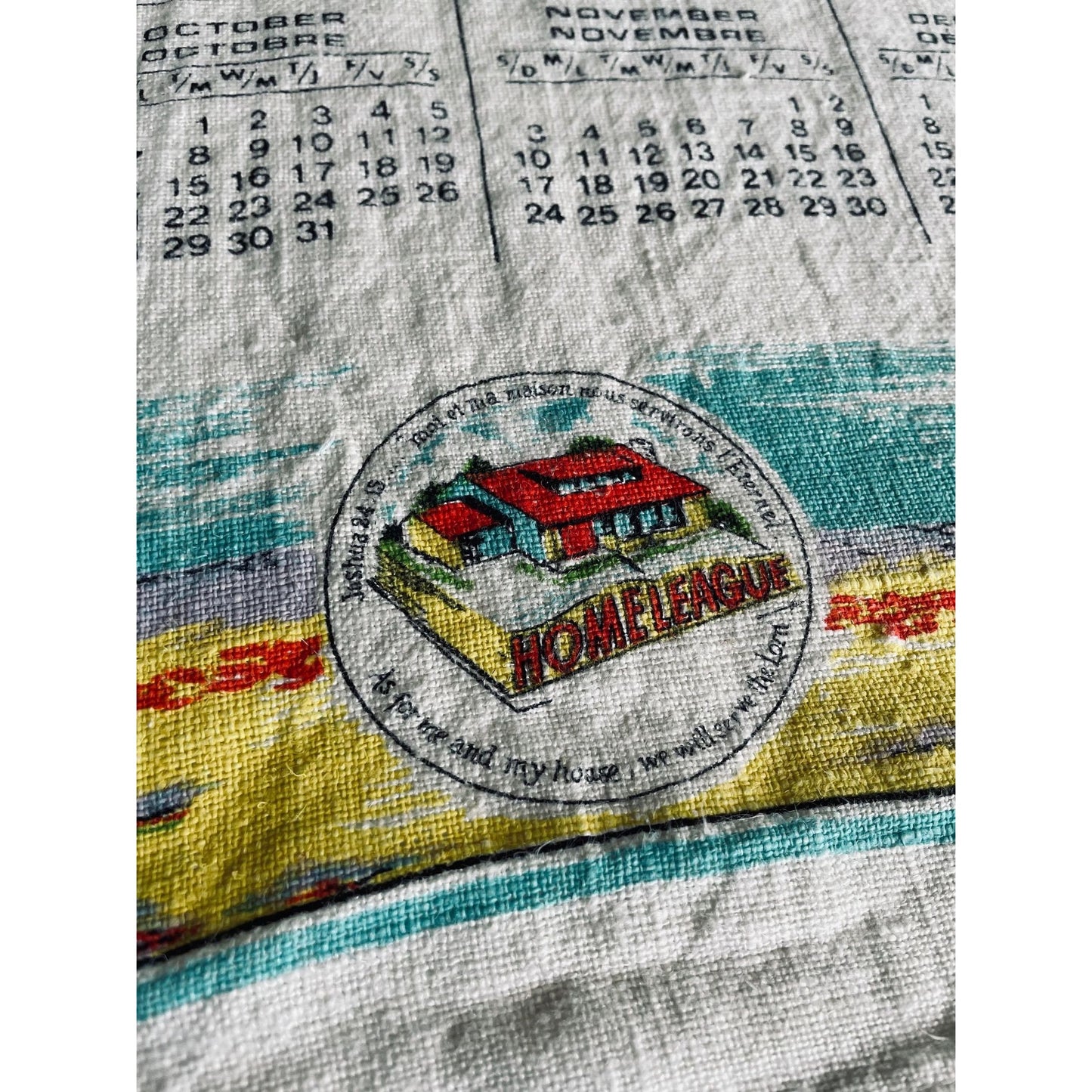 Vintage 1985 calendar tea towel