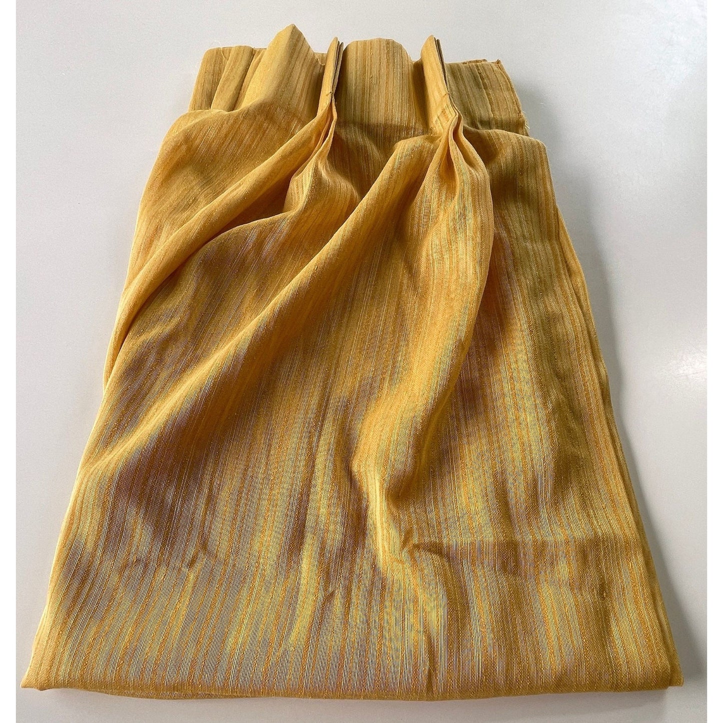 Vintage 70s pleated curtain, yellow sheer panel