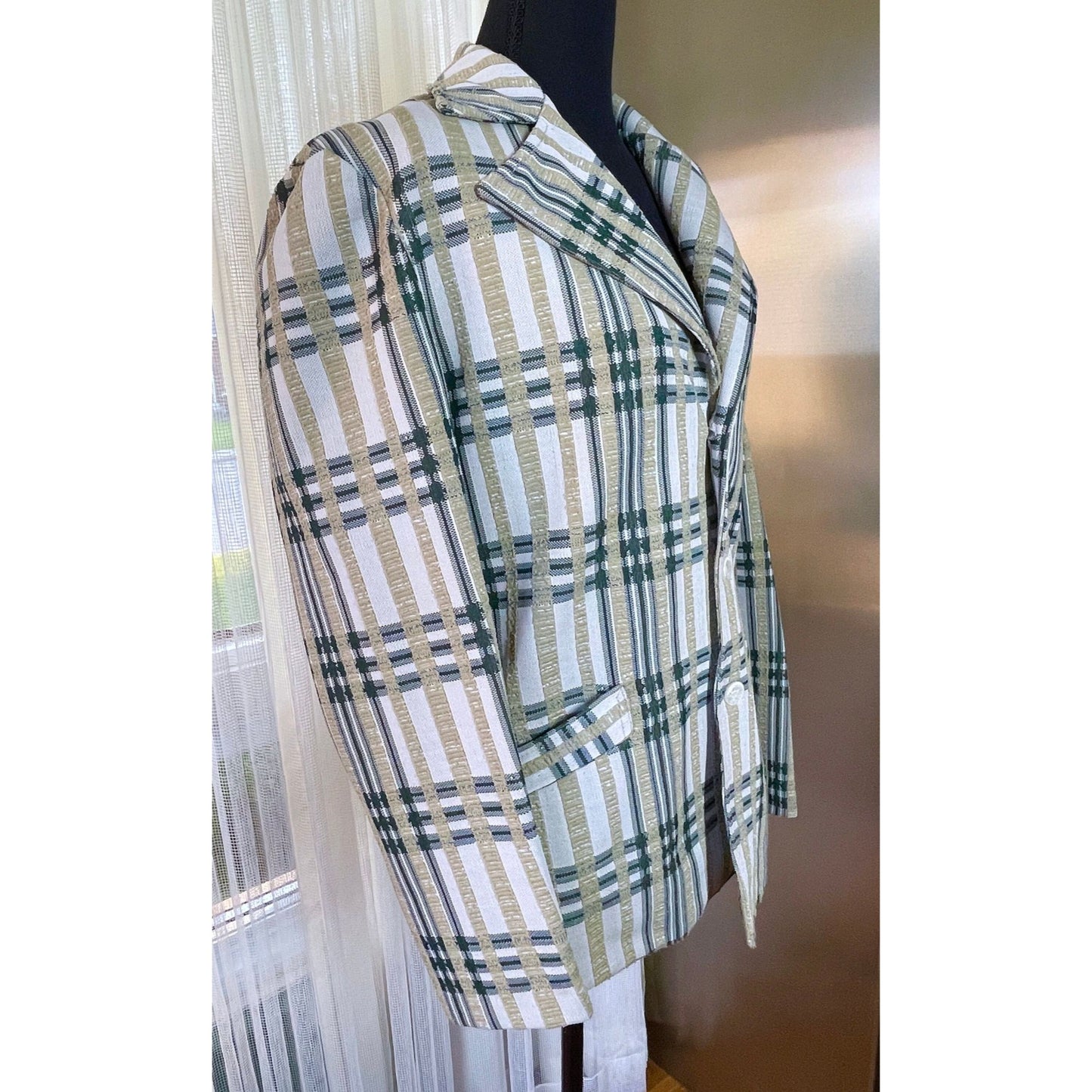 Vintage 70s green plaid blazer, unisex jacket