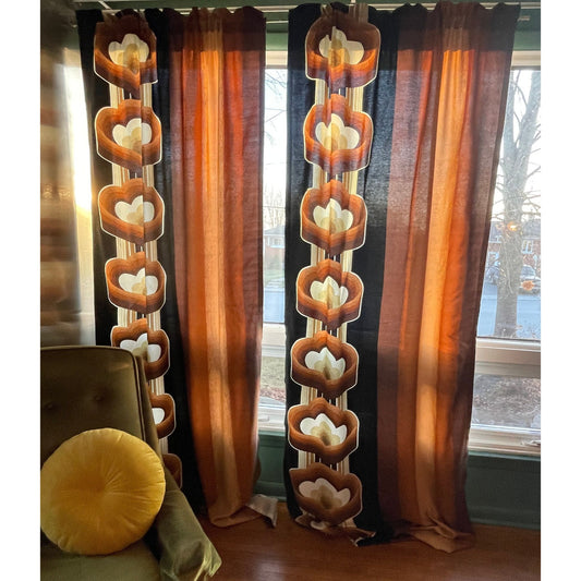 Vintage 60s brown orange geometric curtain panel