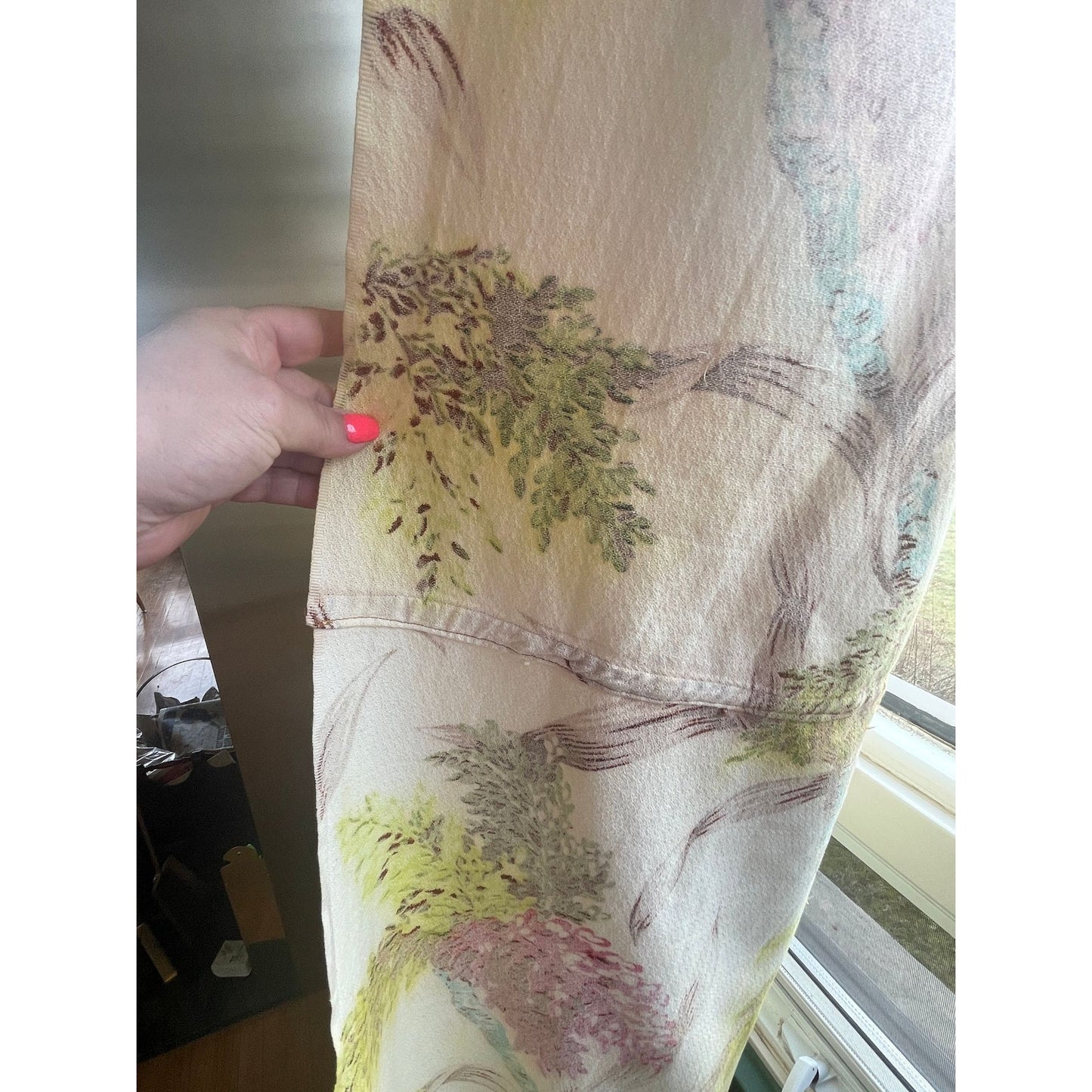 Vintage 50s barkcloth tropical flowers curtain