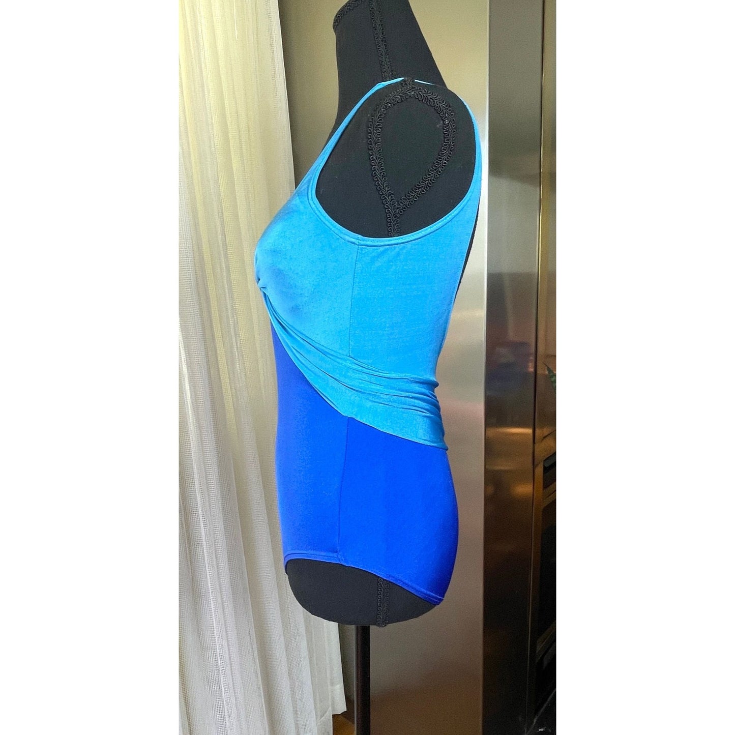 Vintage 70s bathing suit, one piece blue swimsuit, Sea Queen