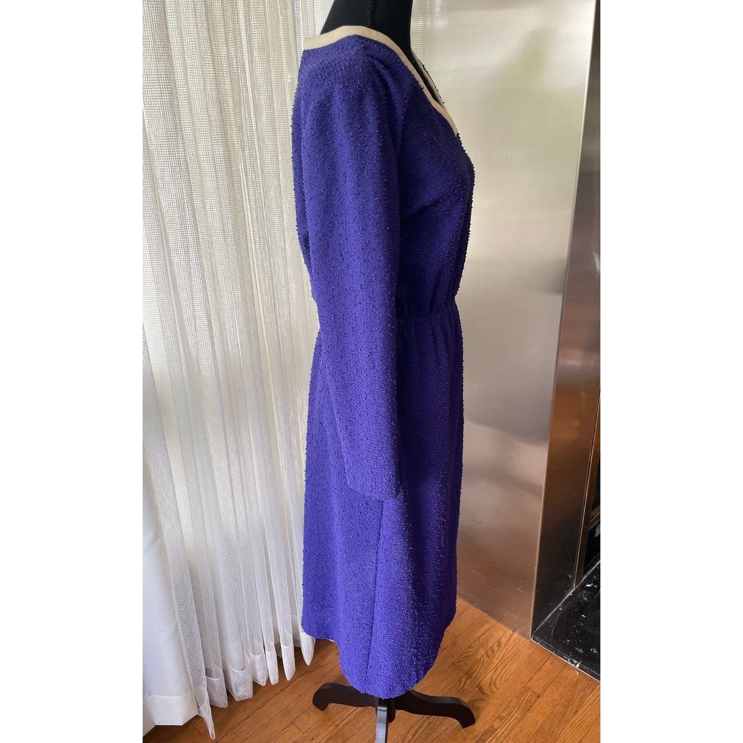 Vintage 60s dress, purple long sleeves bouclé