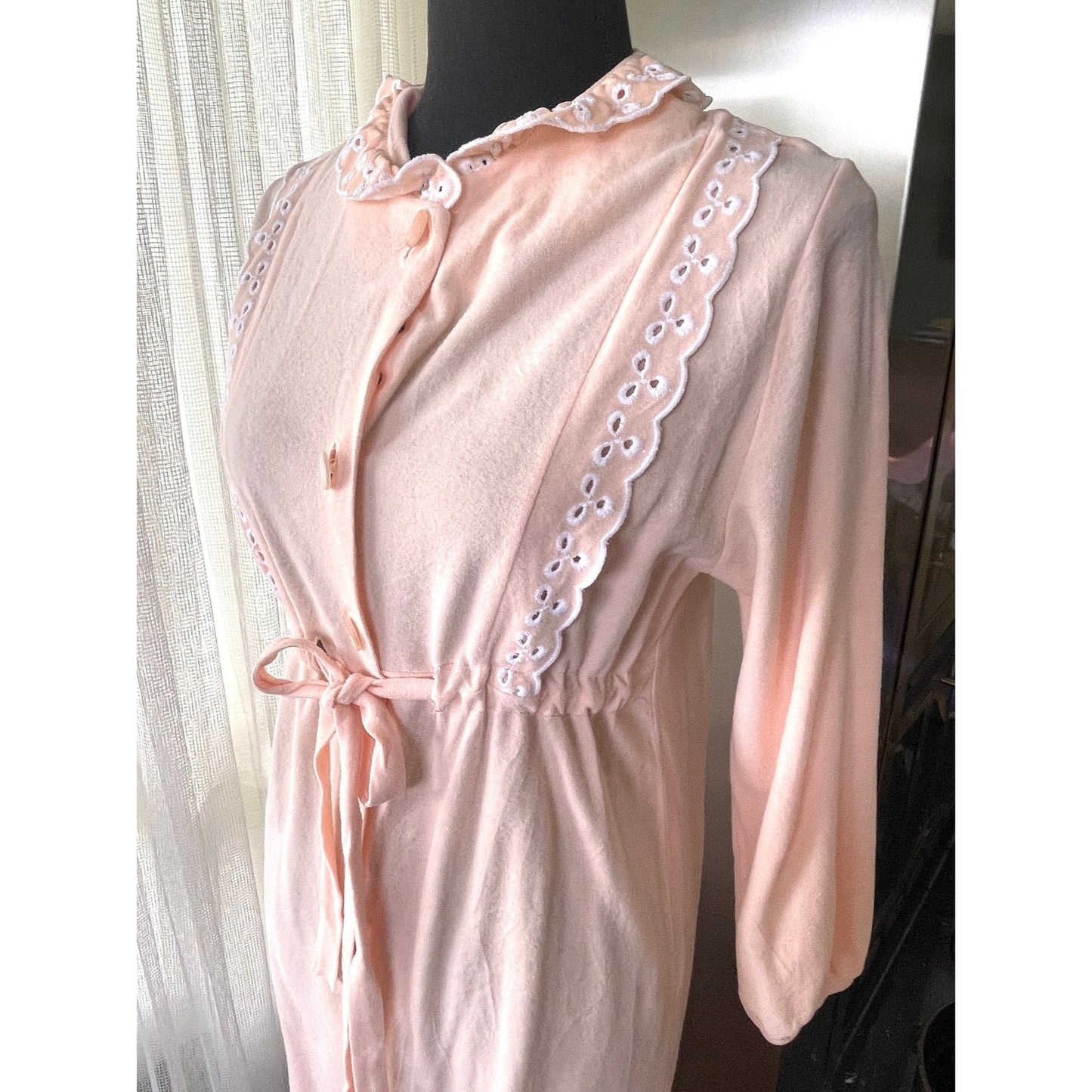 Vintage 80s robe, peach flannel, Hamilton Lingerie
