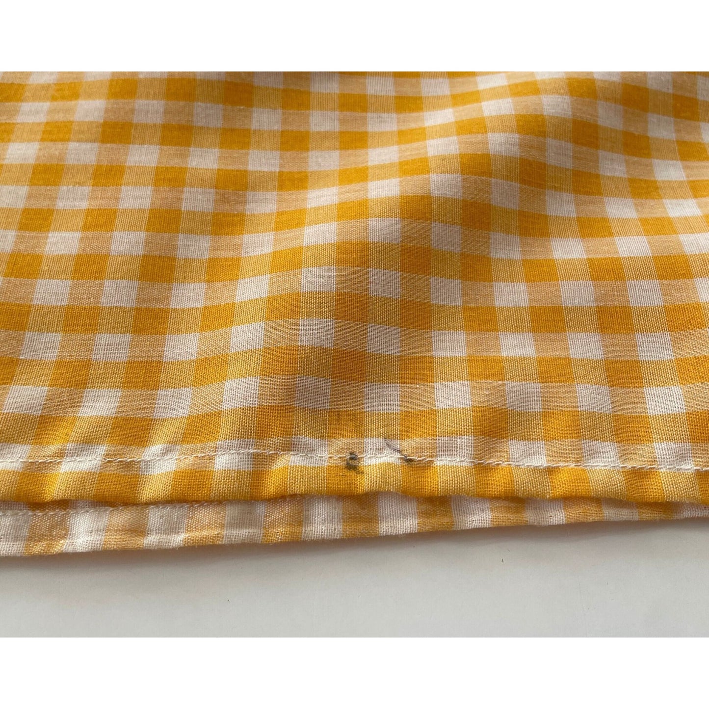 Vintage 70s valance curtain, yellow white checkered