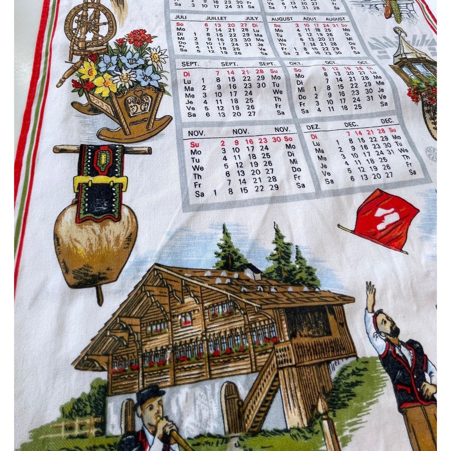 Vintage 1975 calendar tea towel