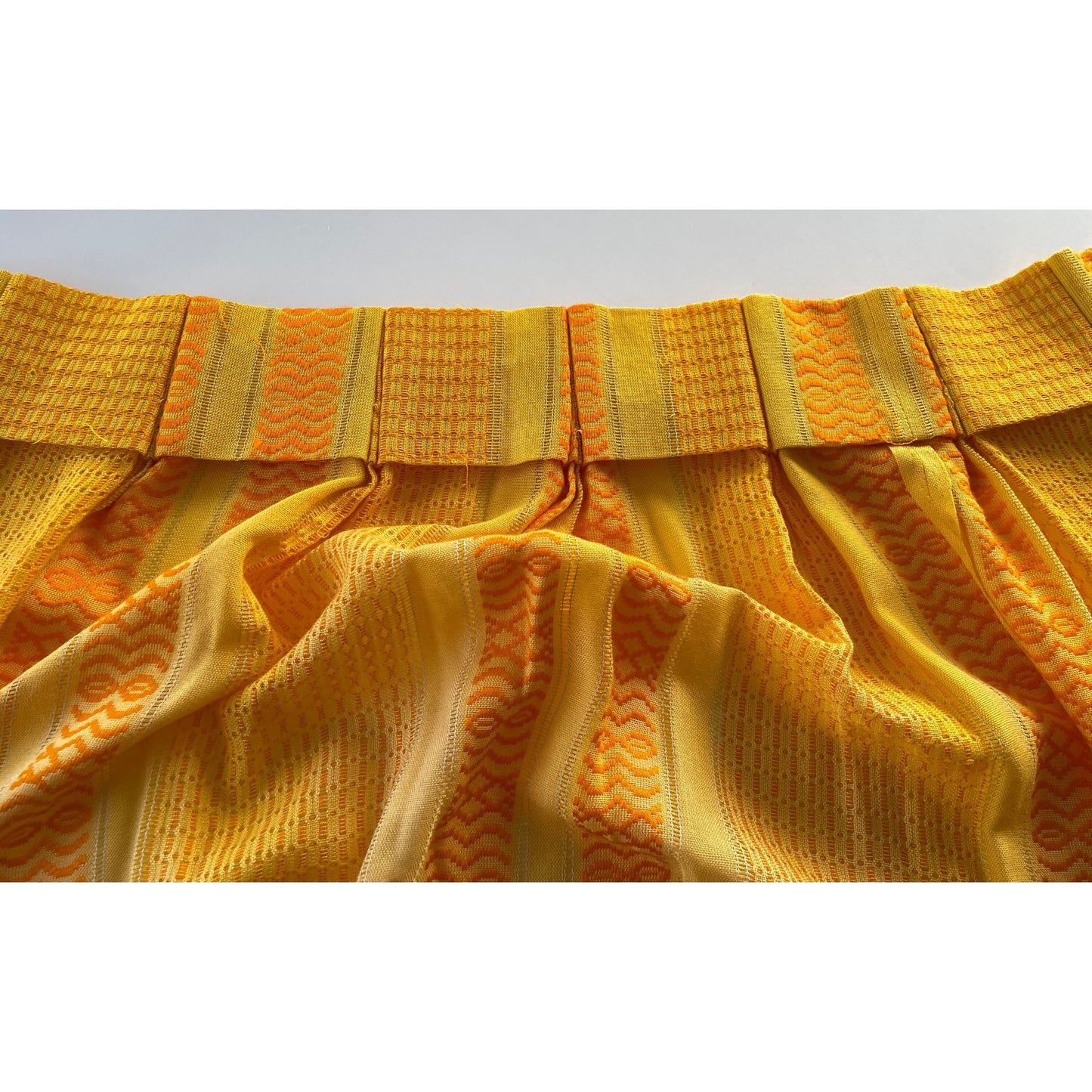 Vintage 70s pleated curtain, orange stripes panel