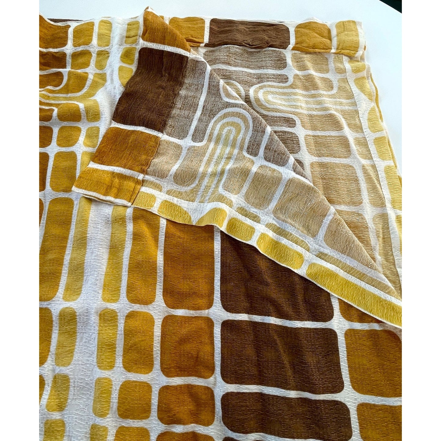 Vintage 60s orange brown geometric curtain, fiberglass panel