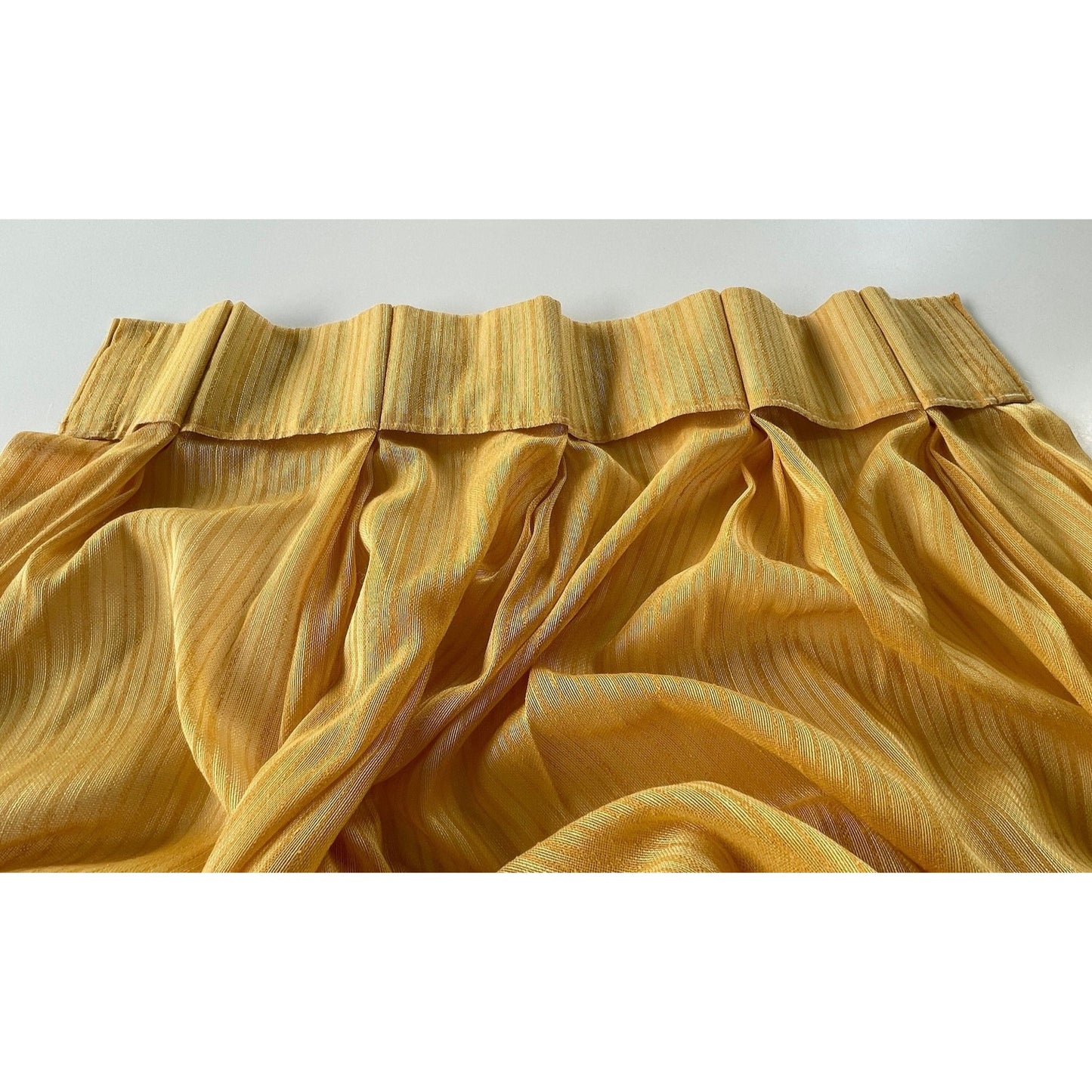 Vintage 70s pleated curtain, yellow sheer panel
