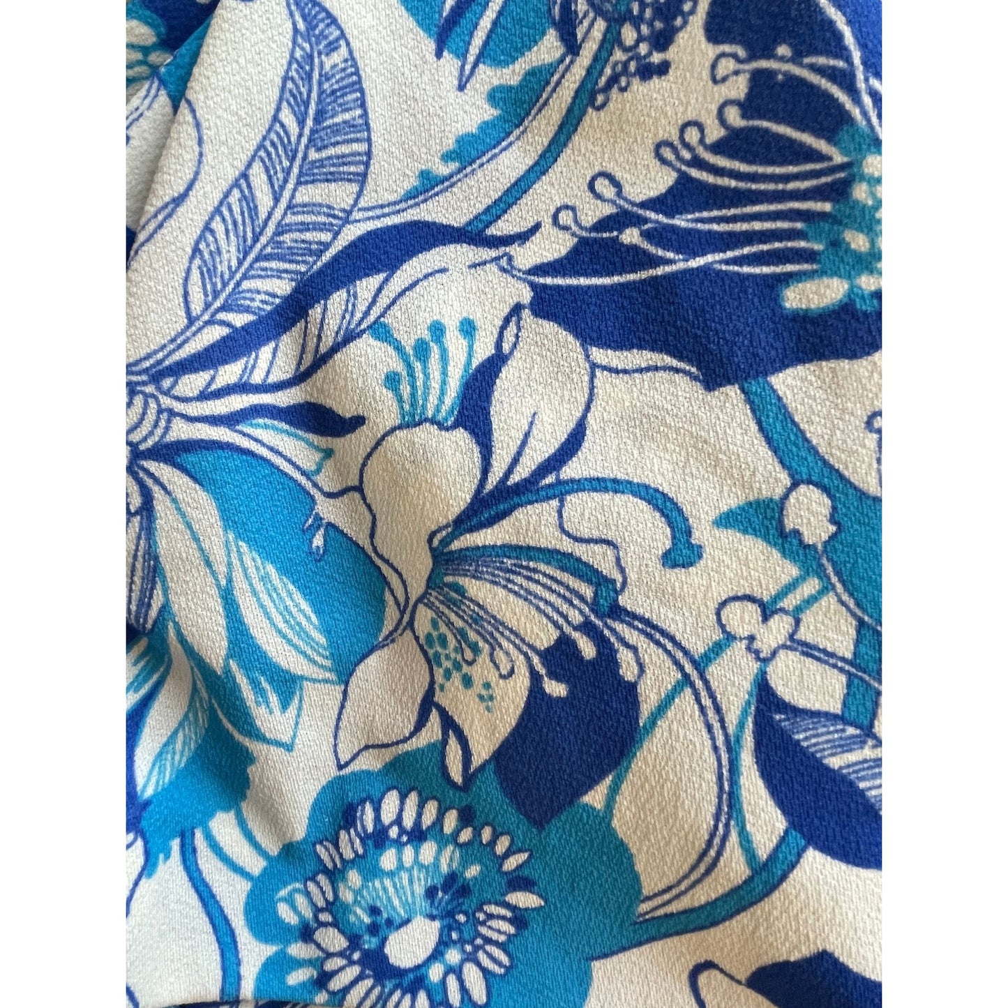 Vintage 1960s maxi dress, large tropical blue flowers