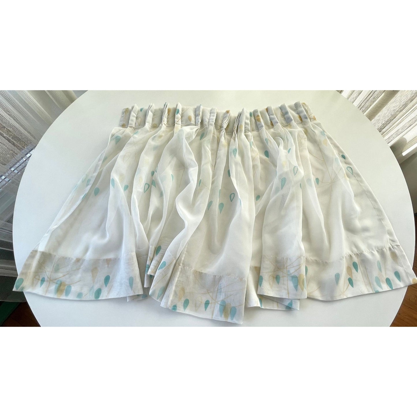 Vintage 50s kitchen curtain, teal yellow white