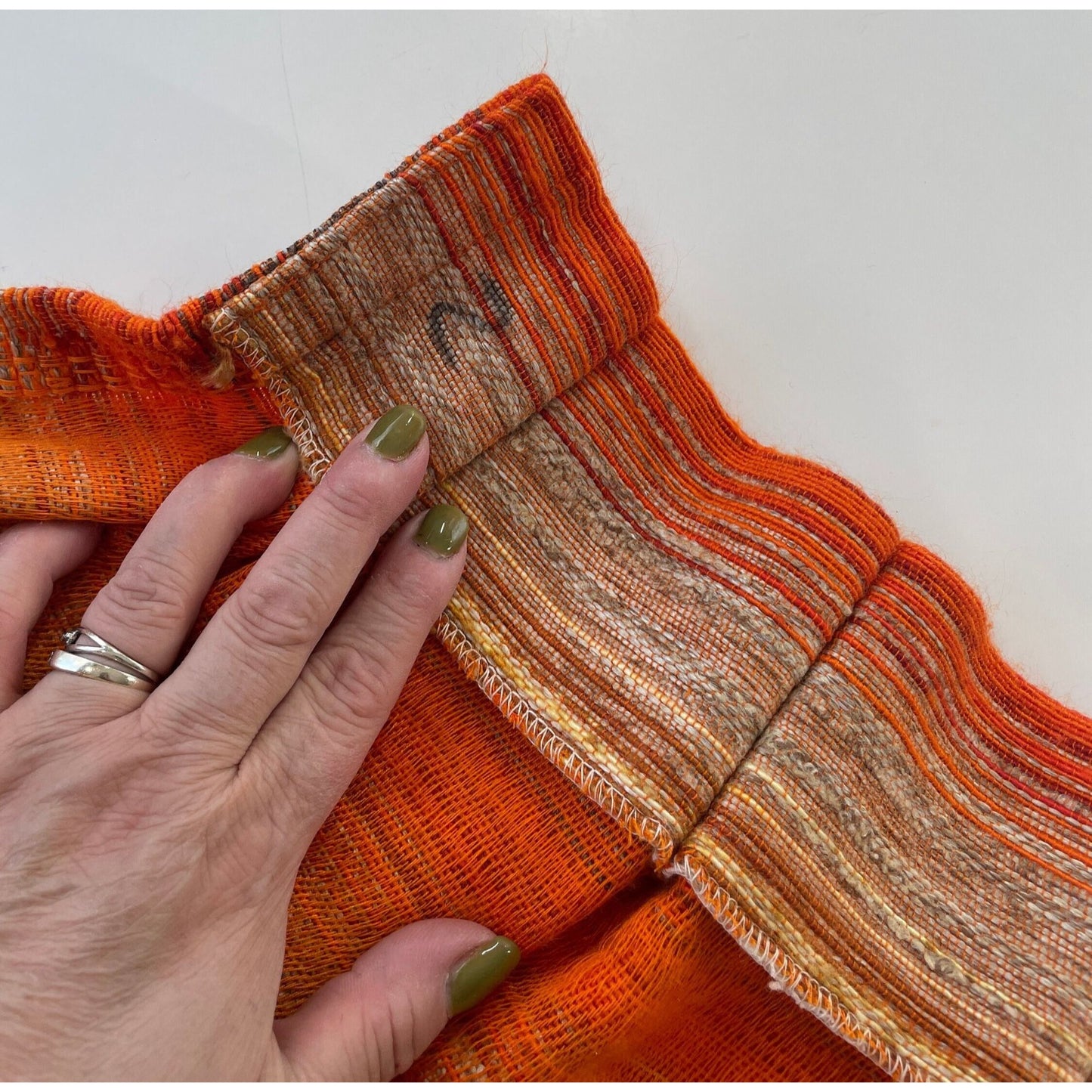 Vintage 70s pleated orange mesh curtain