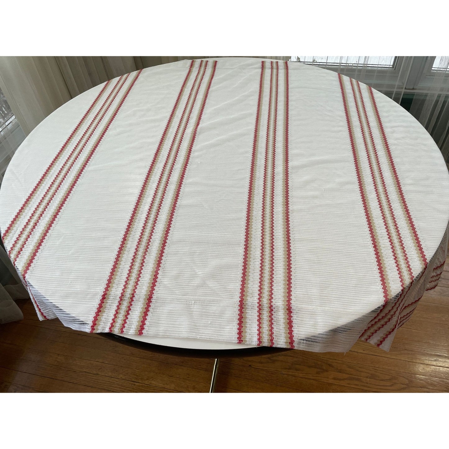 Vintage 70s curtain, red green sheer mesh panel