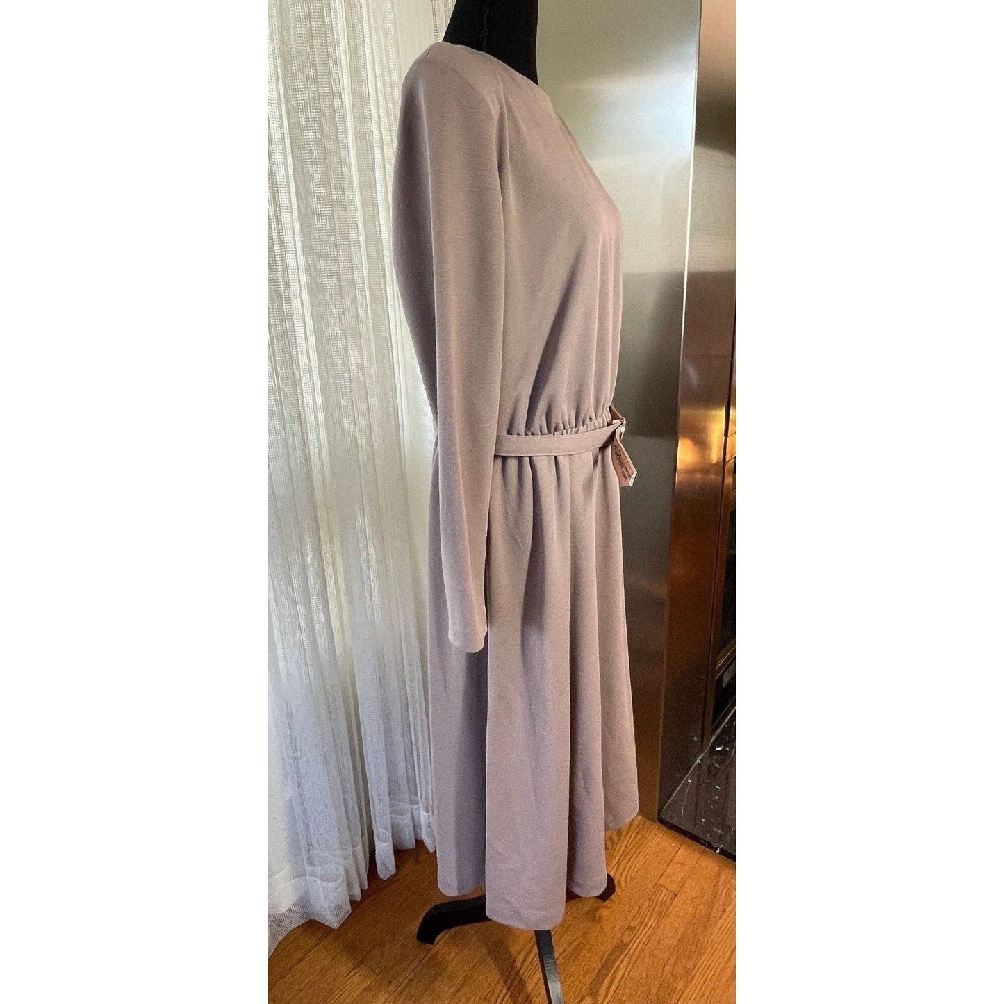 Vintage 80s dress, grey/beige, long sleeves