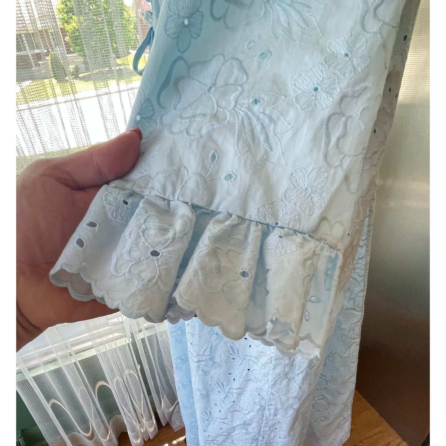 Vintage 80s robe, baby blue eyelet, Bard's Toronto