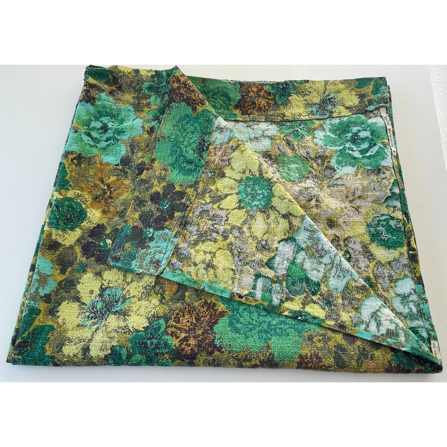 Vintage 50s barkcloth green flowers curtain