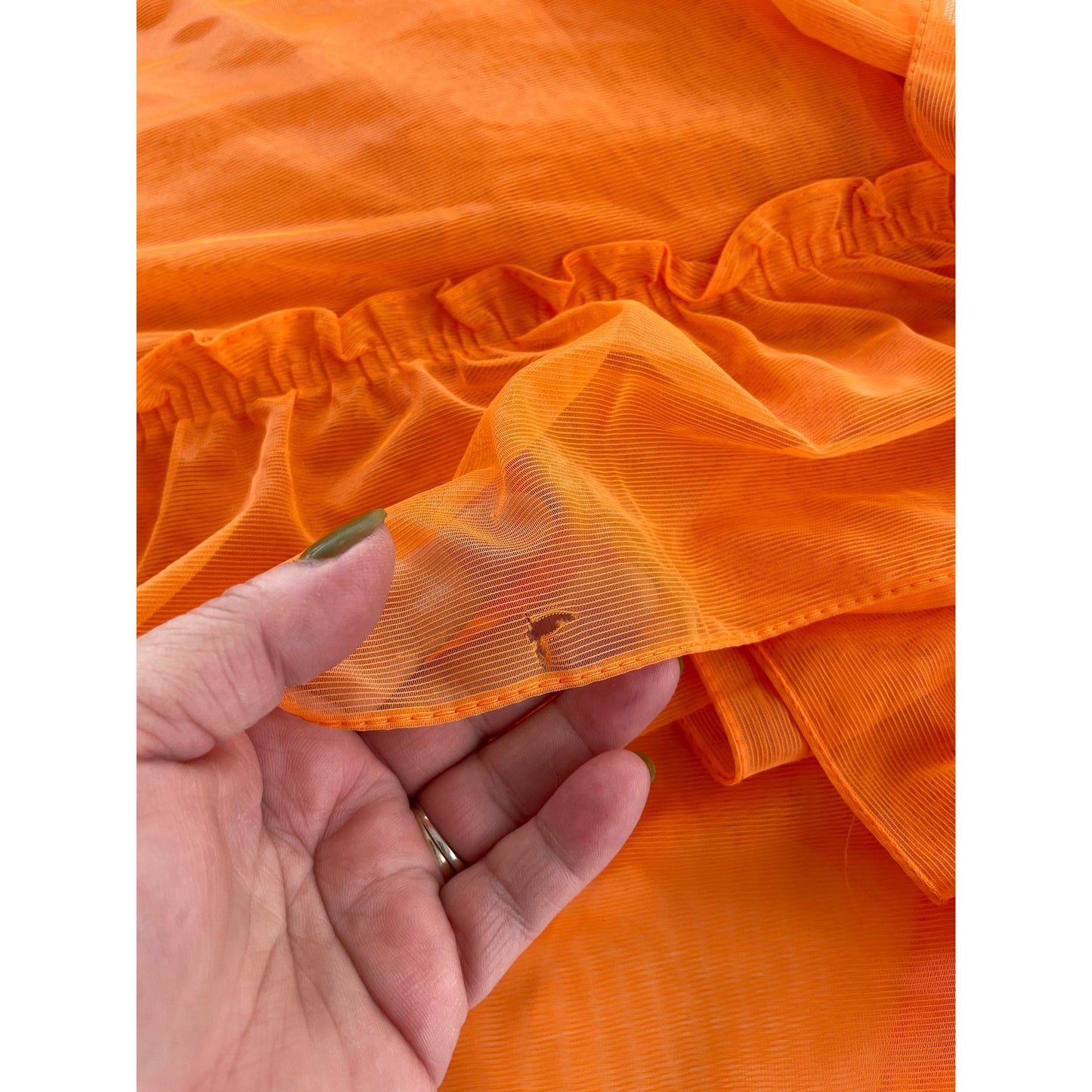 Vintage 70s curtains, orange sheer ruffled panels