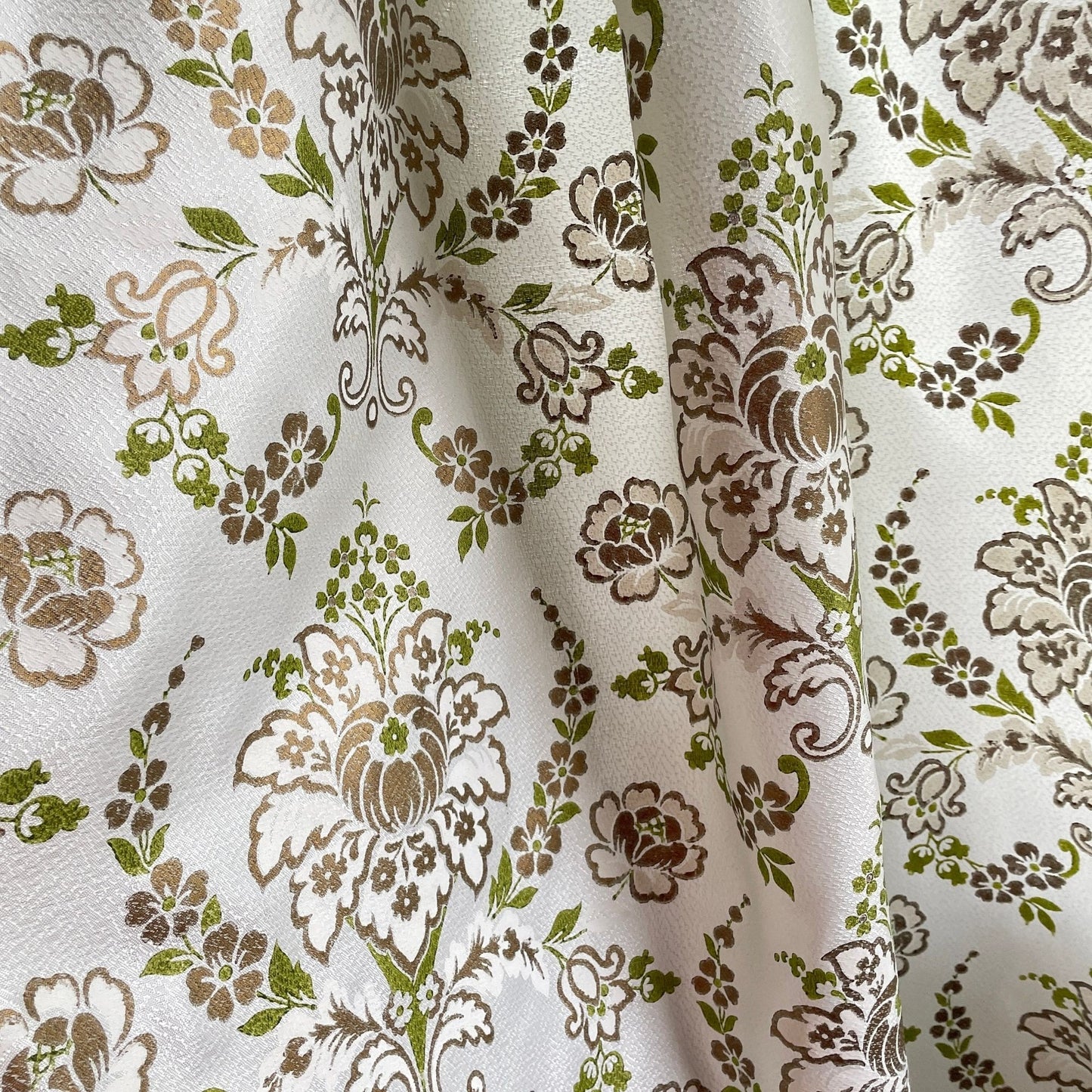 Vintage 60s pleated curtains, green and gold fiberglass panels