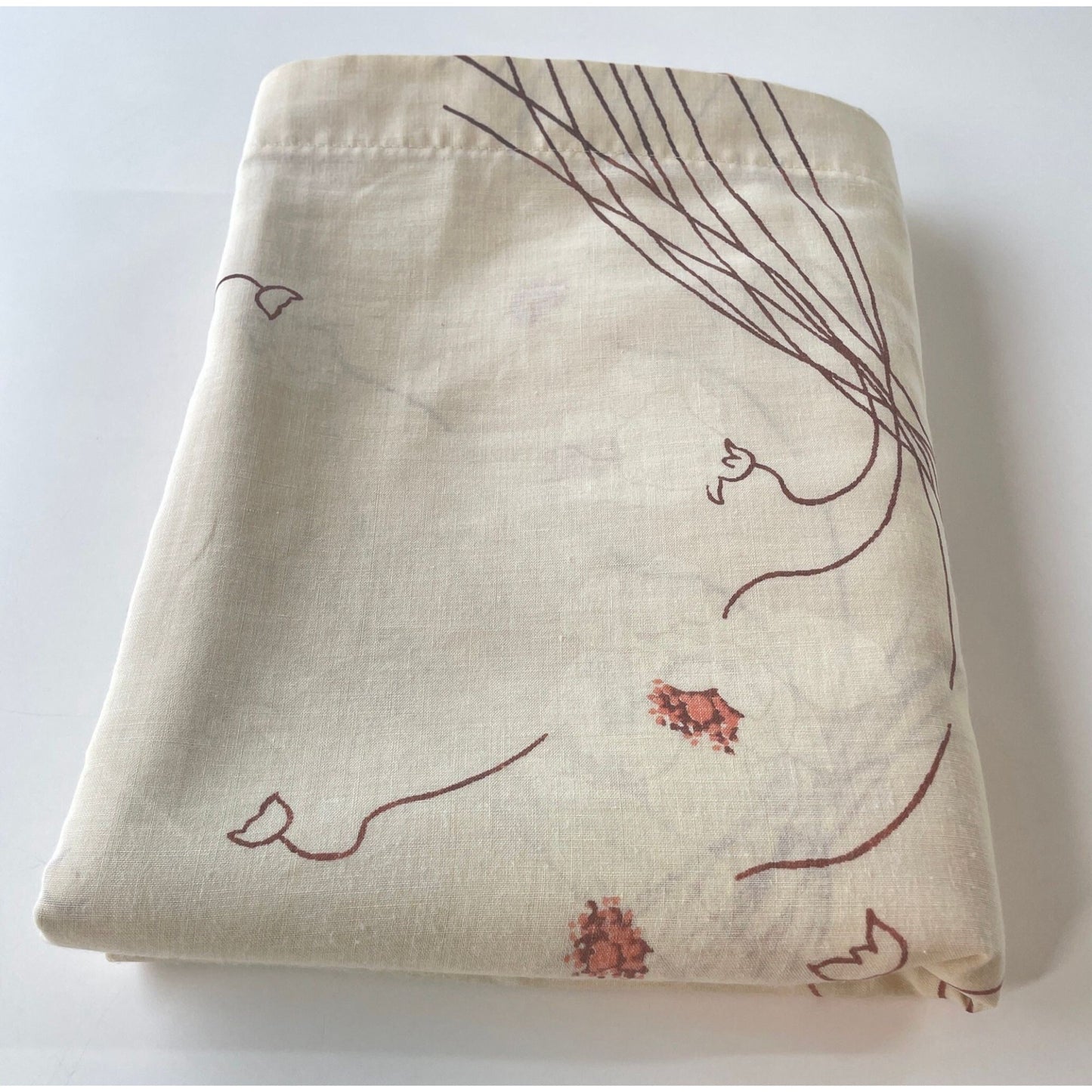 Vintage 80s flat sheet, beige brown orange flowers, twin size