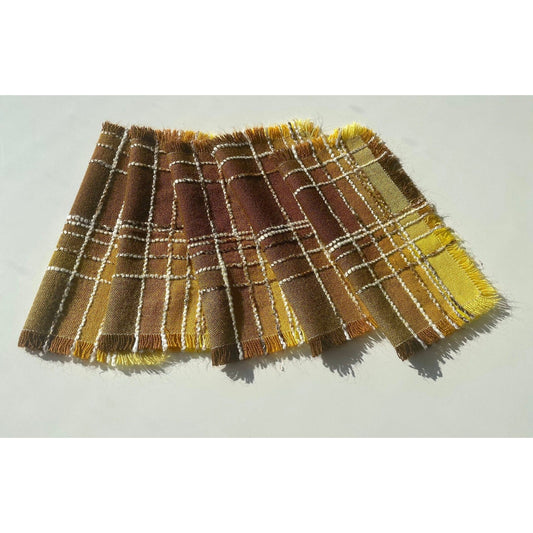 Vintage 80s woven napkins brown and yellow, set of 5