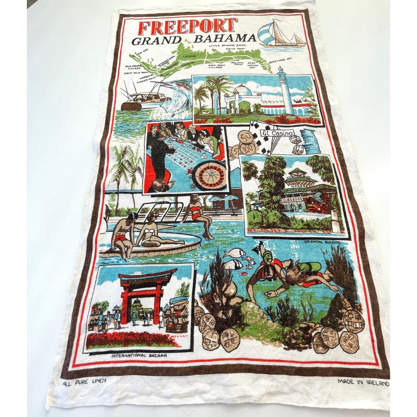Vintage 60s Freeport Bahamas tea towel
