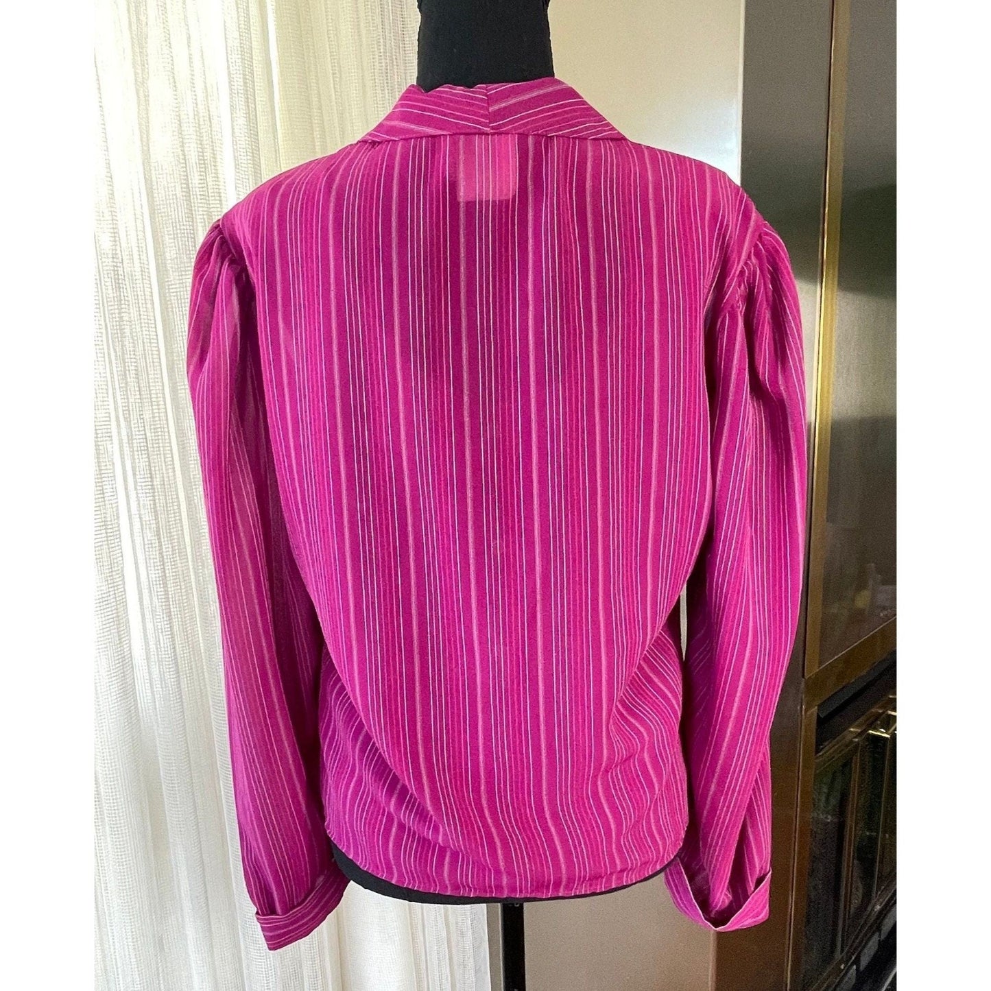 Vintage 80s twinset, pink striped long sleeves blouse with camisole