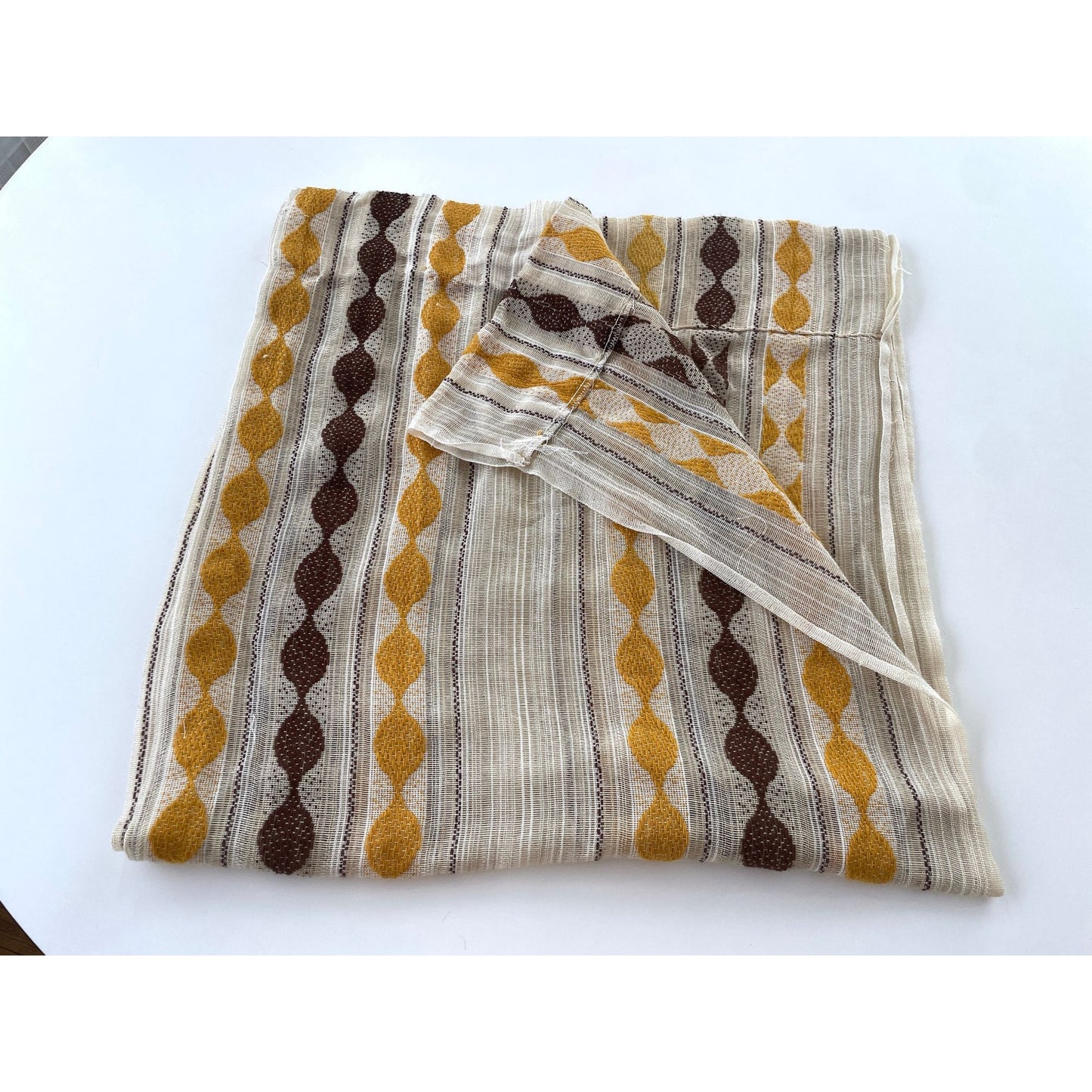 Vintage 70s net woven brown pleated curtain