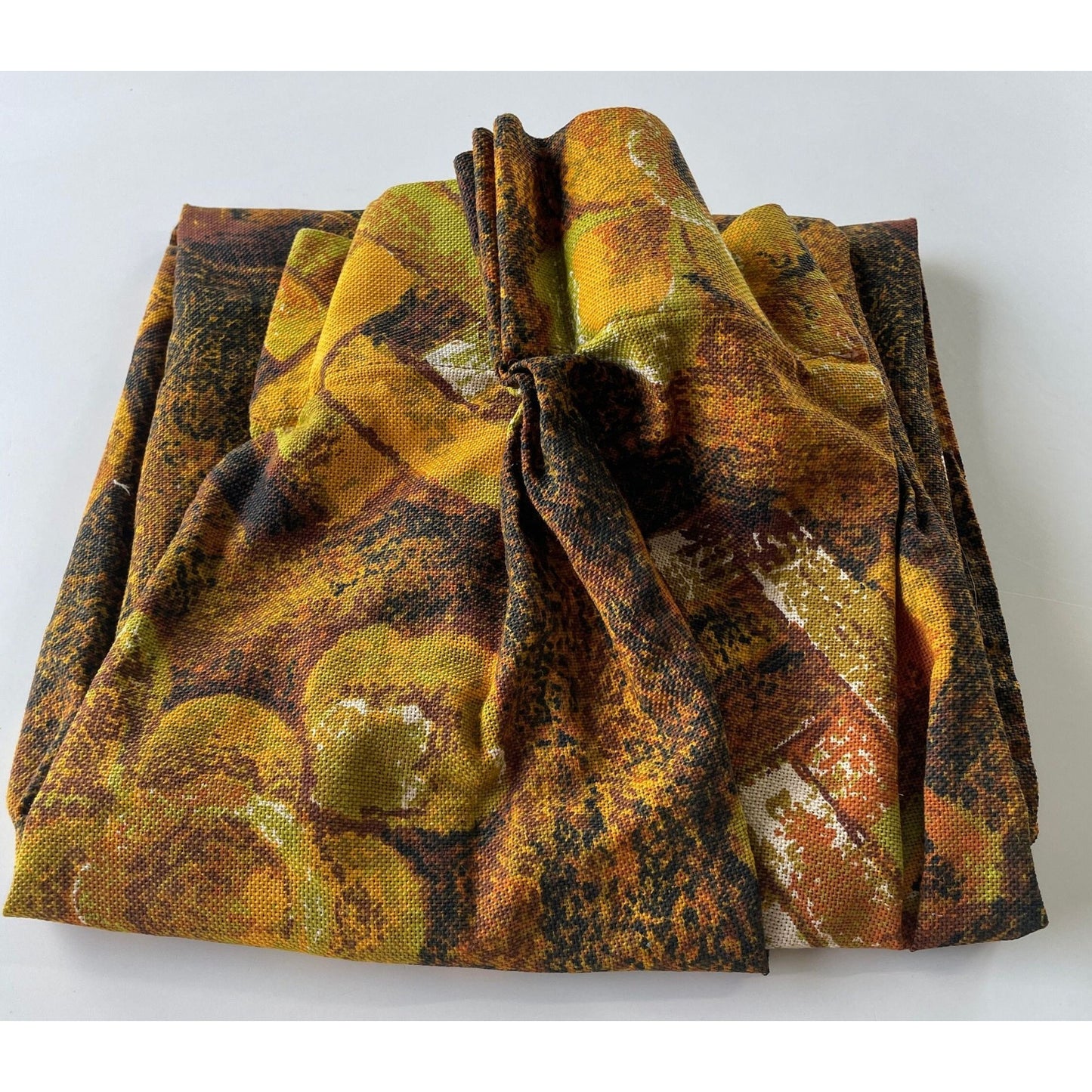Vintage 60s pleated curtain, MOD orange and brown geometric pattern