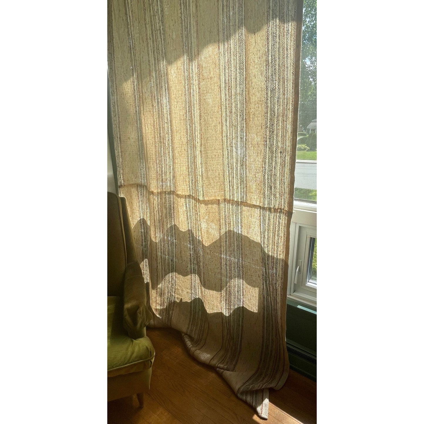 Vintage 70s curtain, tan beige stripes, thick panel