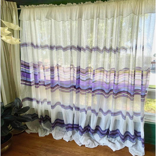 Vintage 70s oversized curtain, purple, lavender, white groovy pattern