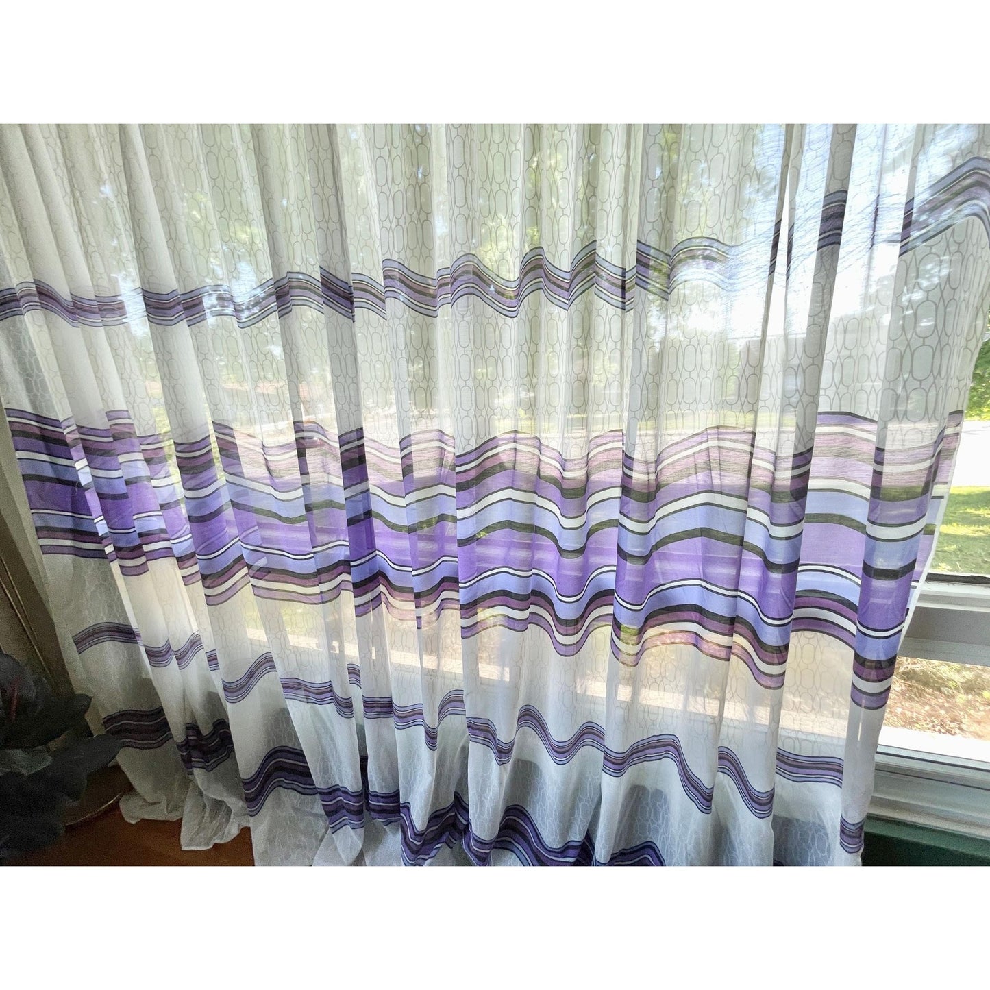 Vintage 70s oversized curtain, purple, lavender, white groovy pattern