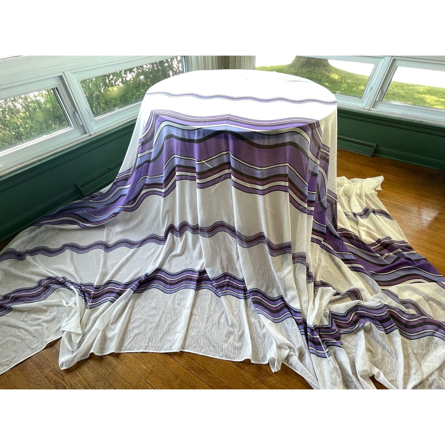 Vintage 70s oversized curtain, purple, lavender, white groovy pattern