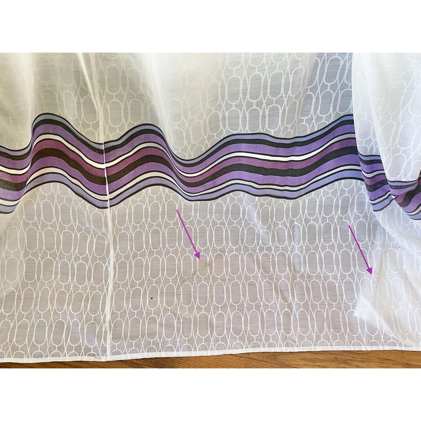 Vintage 70s oversized curtain, purple, lavender, white groovy pattern
