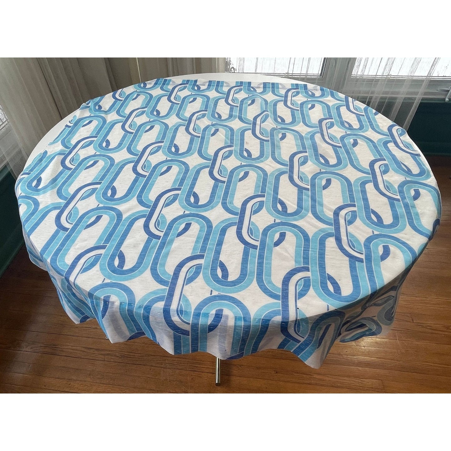 Vintage 70s blue geometric curtain, single panel
