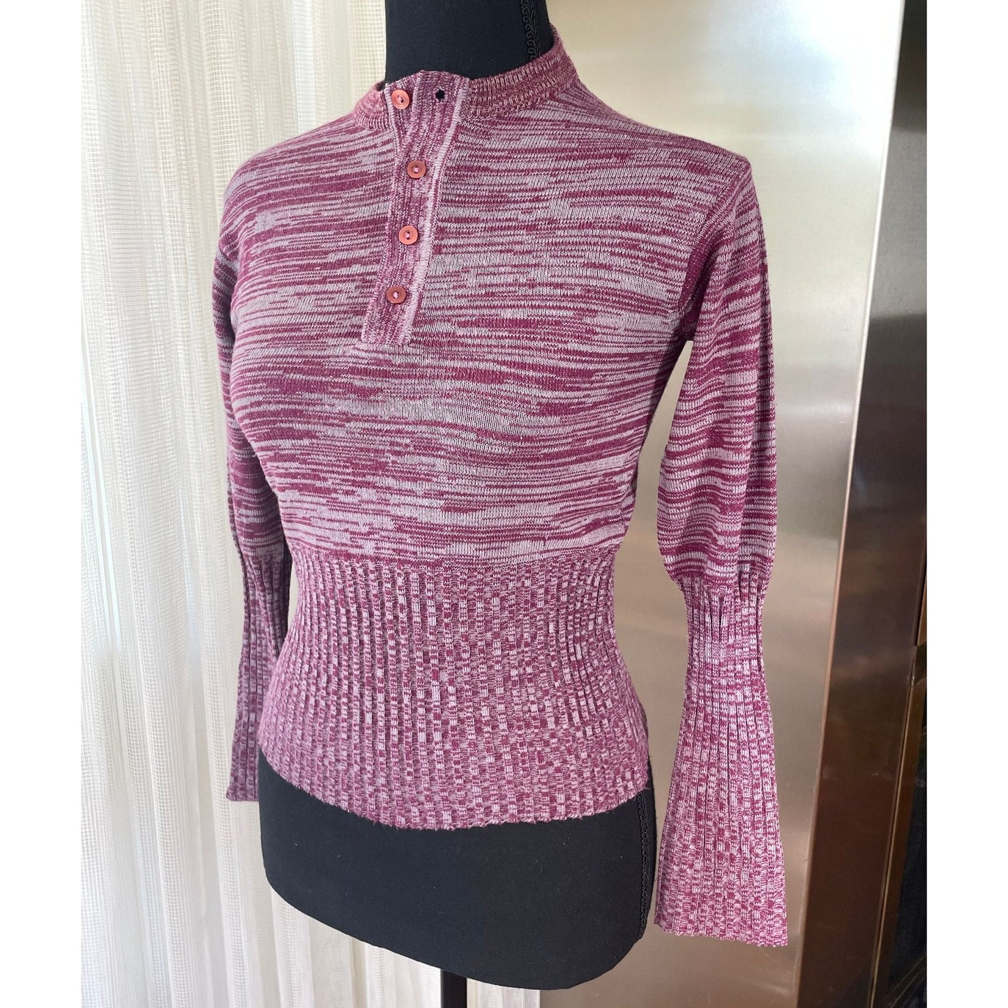 Vintage 1970s burgundy grey knitted top, Sears
