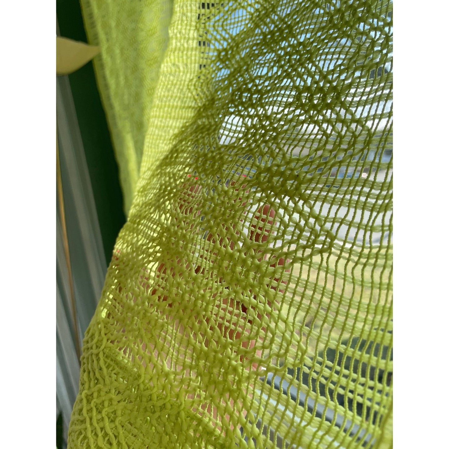 Vintage 70s mesh green sheer curtain