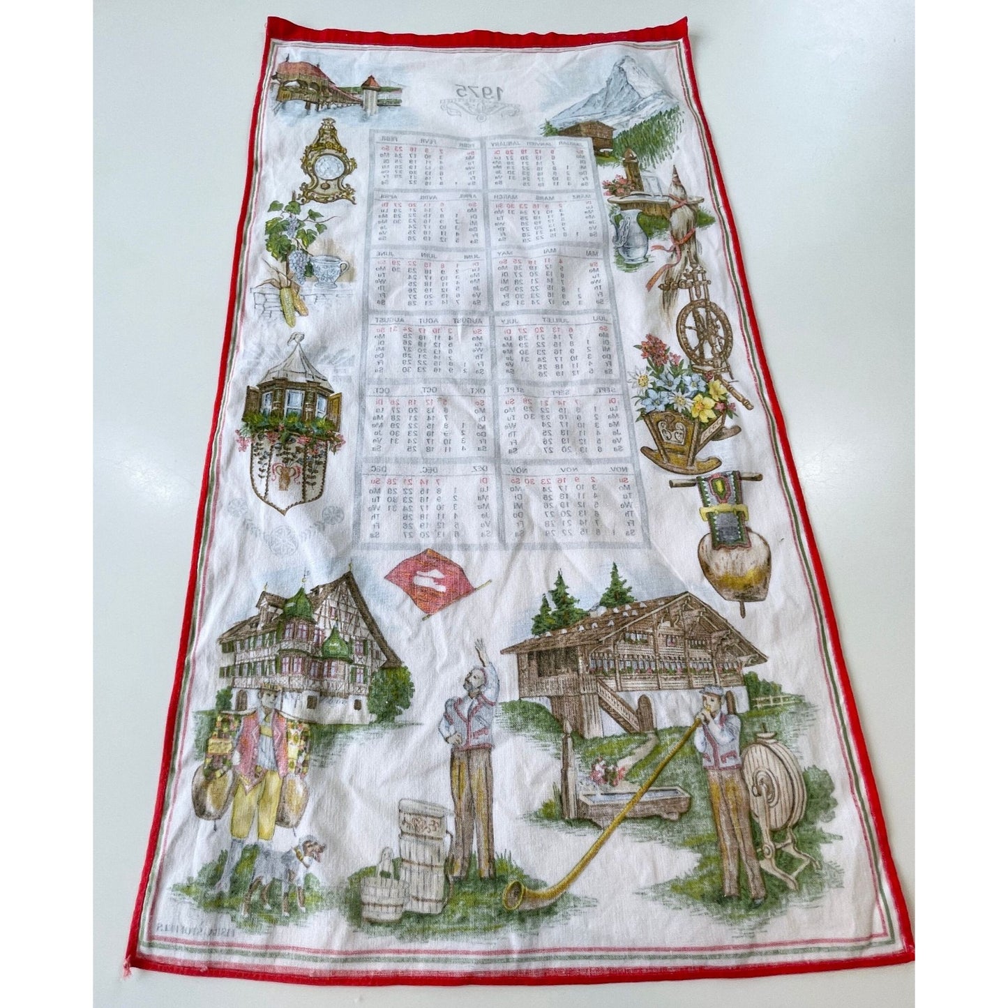 Vintage 1975 calendar tea towel
