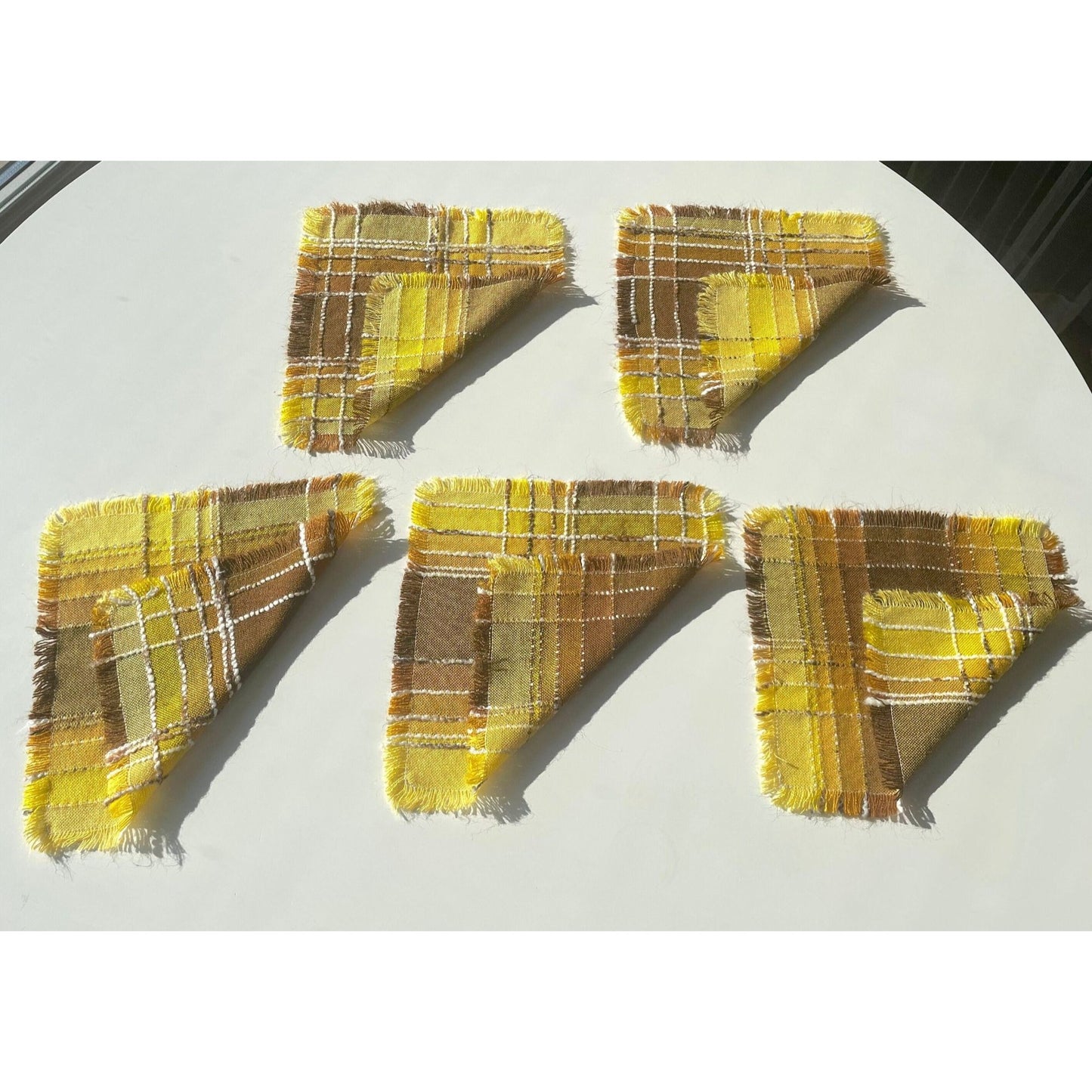 Vintage 80s woven napkins brown and yellow, set of 5