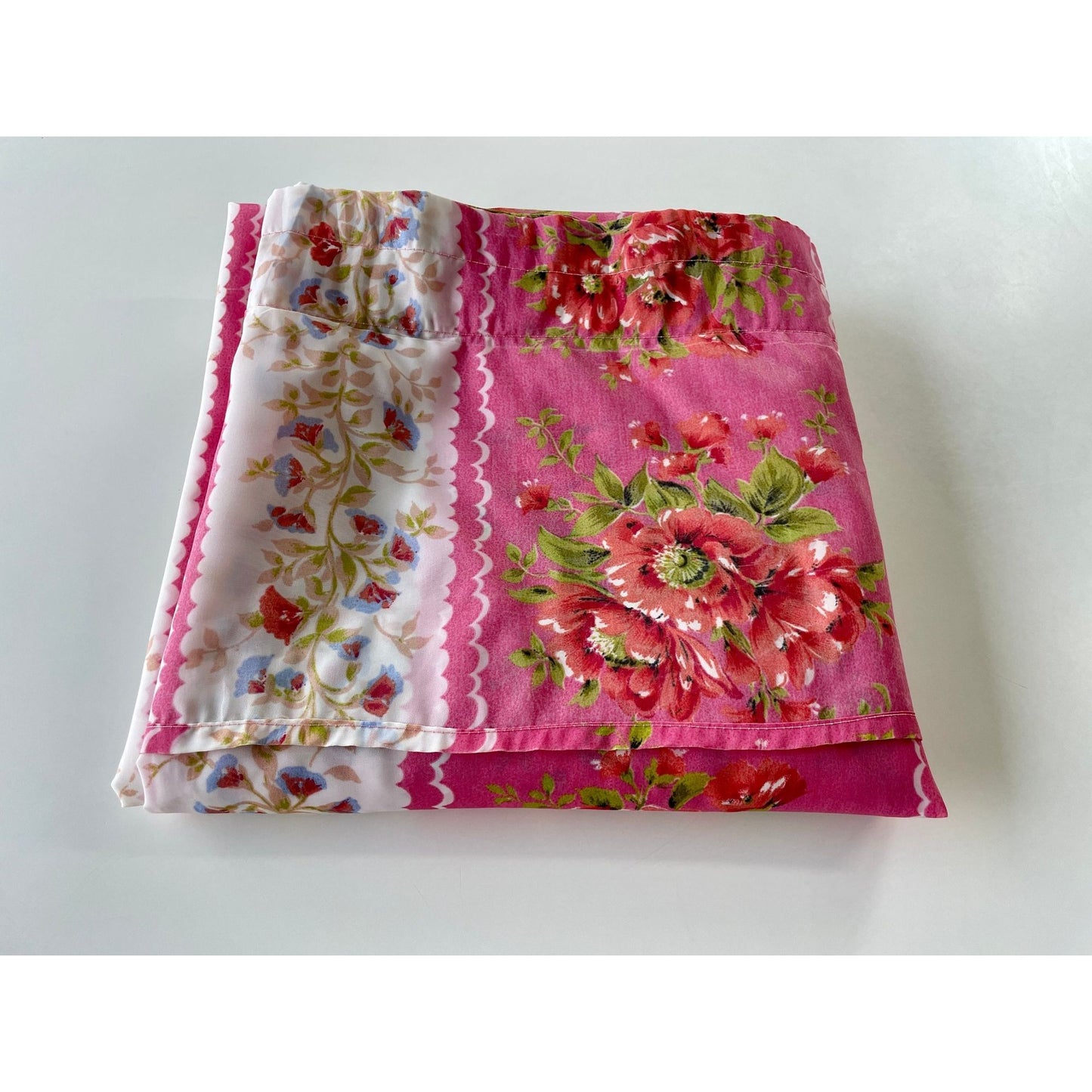 Vintage 60s sheer pink floral curtain, single panel