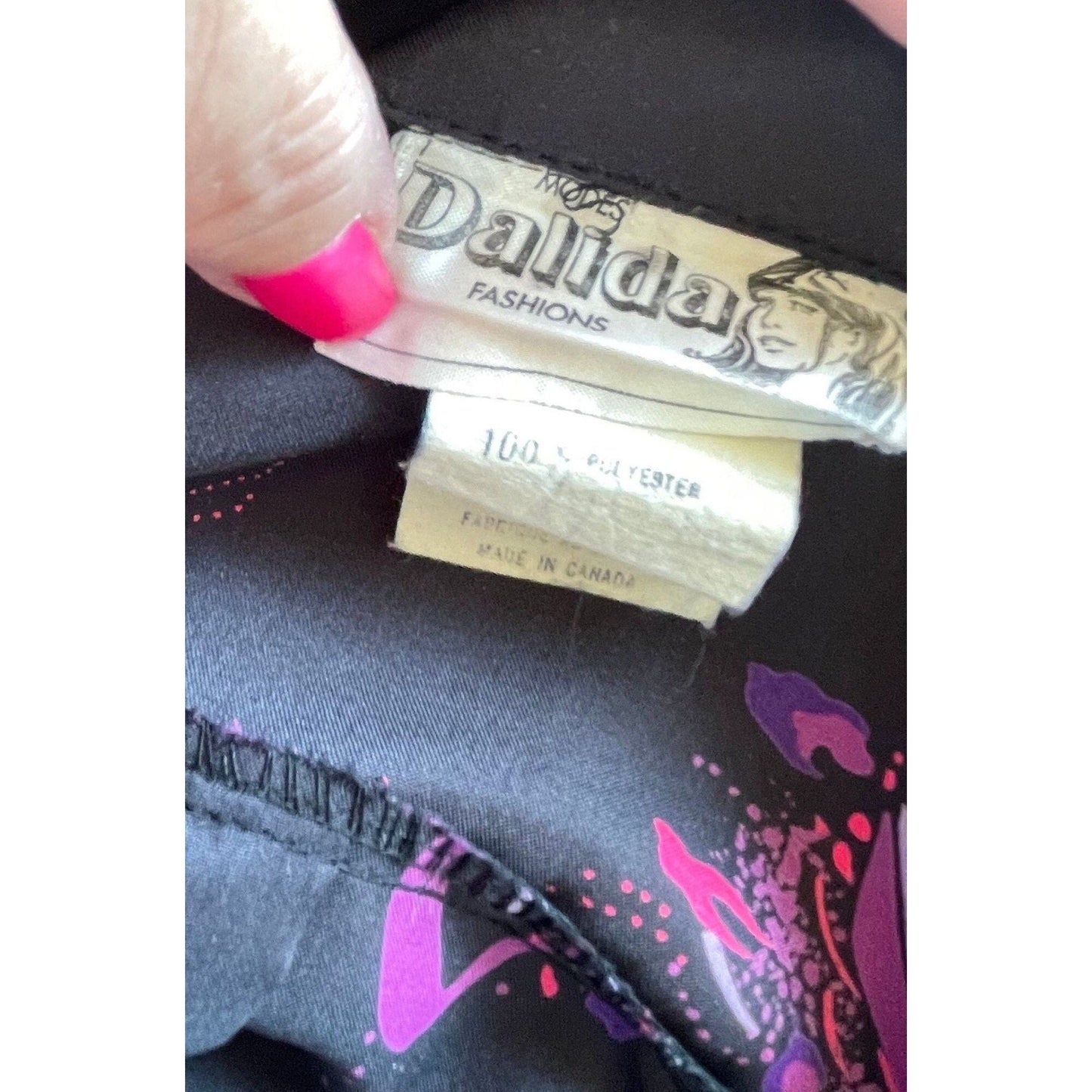 Vintage 80s satin blouse, black and hot pink, long sleeves