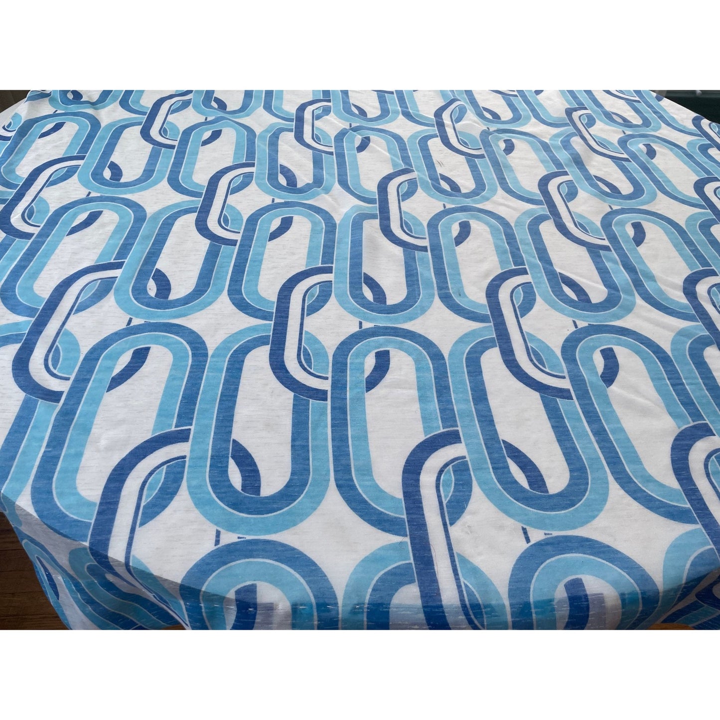 Vintage 70s blue geometric curtain, single panel