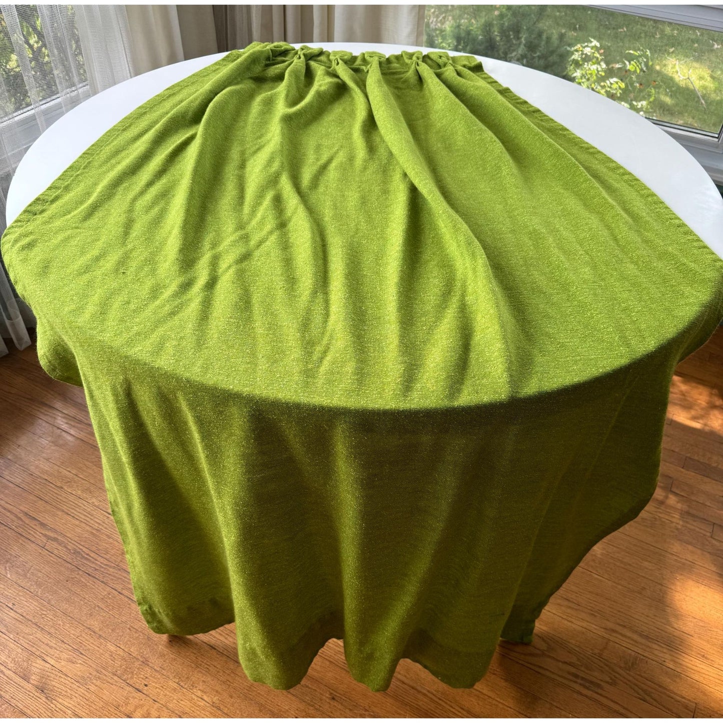 Vintage 1960s pleated curtains, avocado green, pair of panels