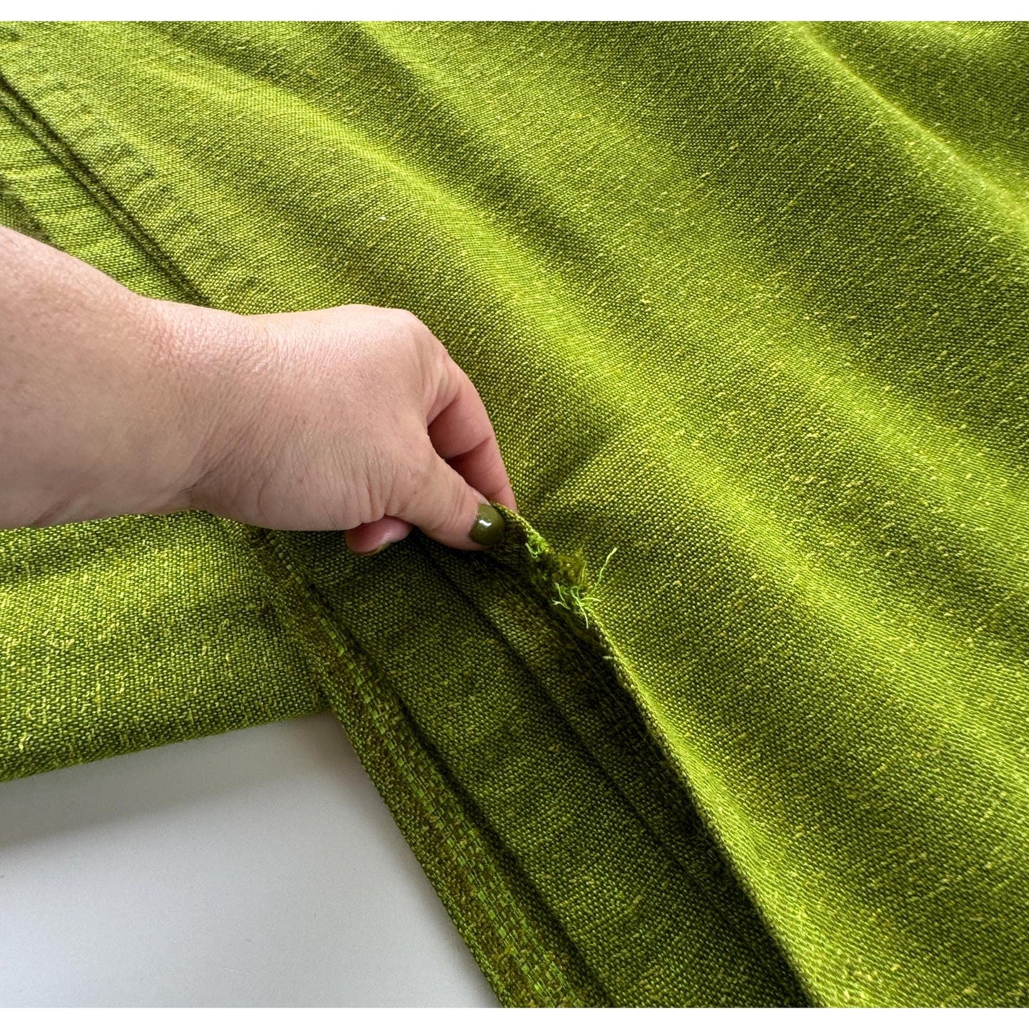 Vintage 1960s pleated curtains, avocado green, pair of panels