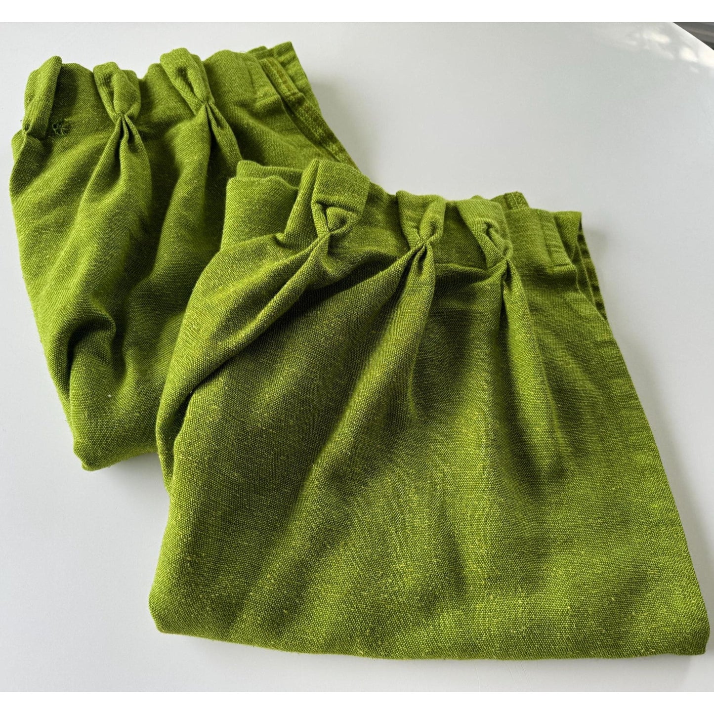 Vintage 1960s pleated curtains, avocado green, pair of panels