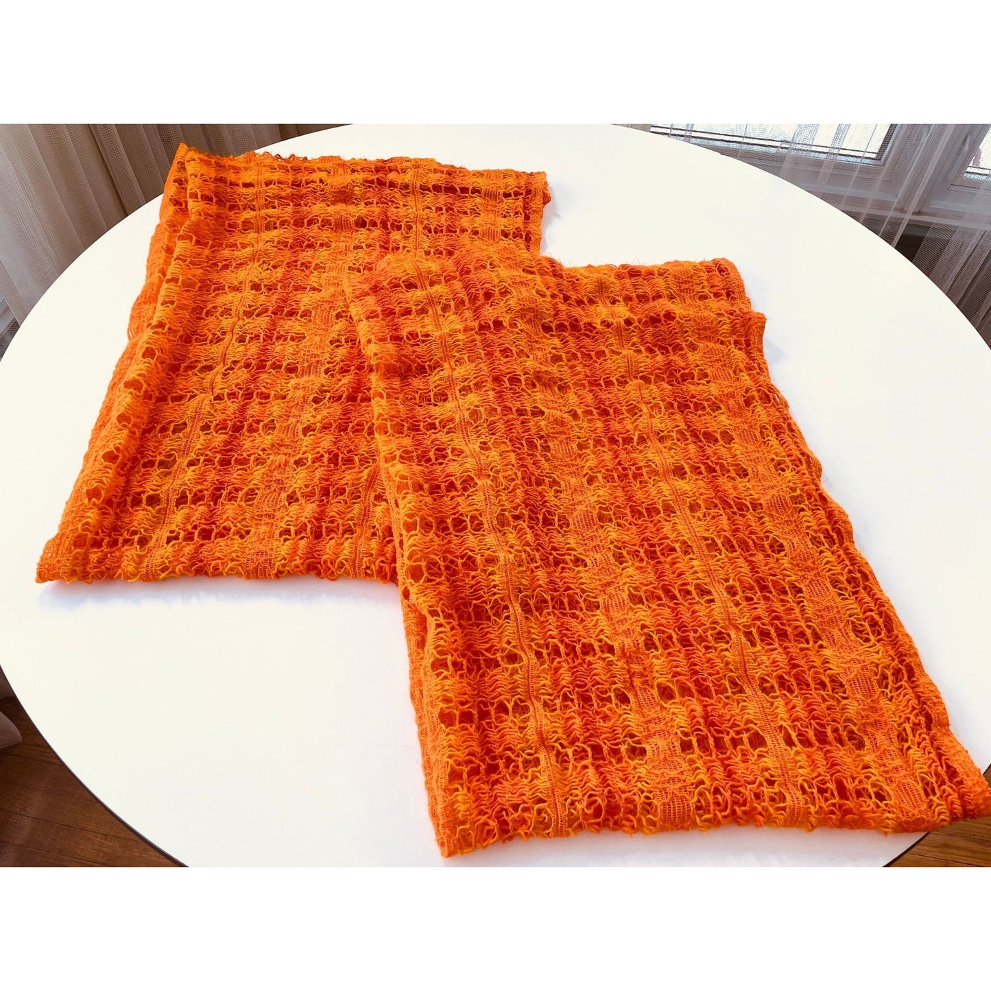 Vintage 70s net woven orange curtains