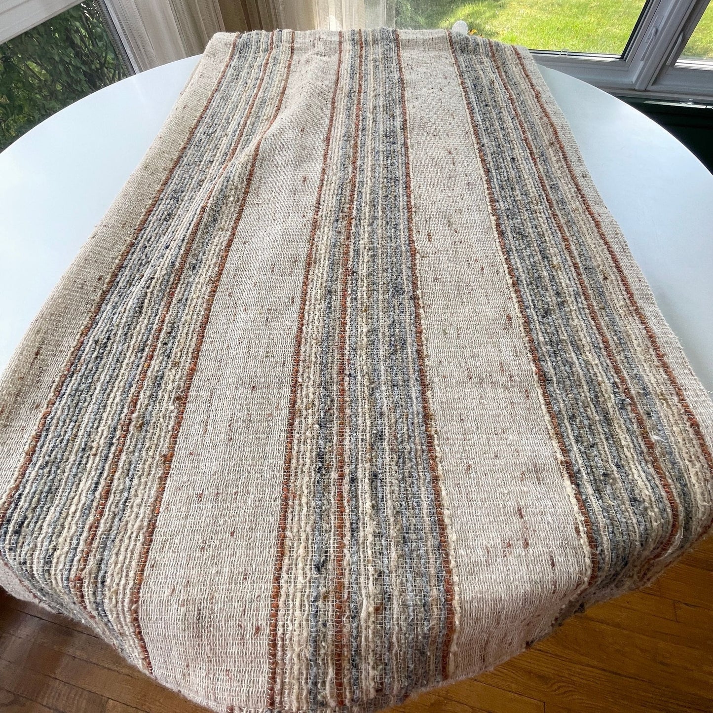 Vintage 70s curtain, tan beige stripes, thick panel